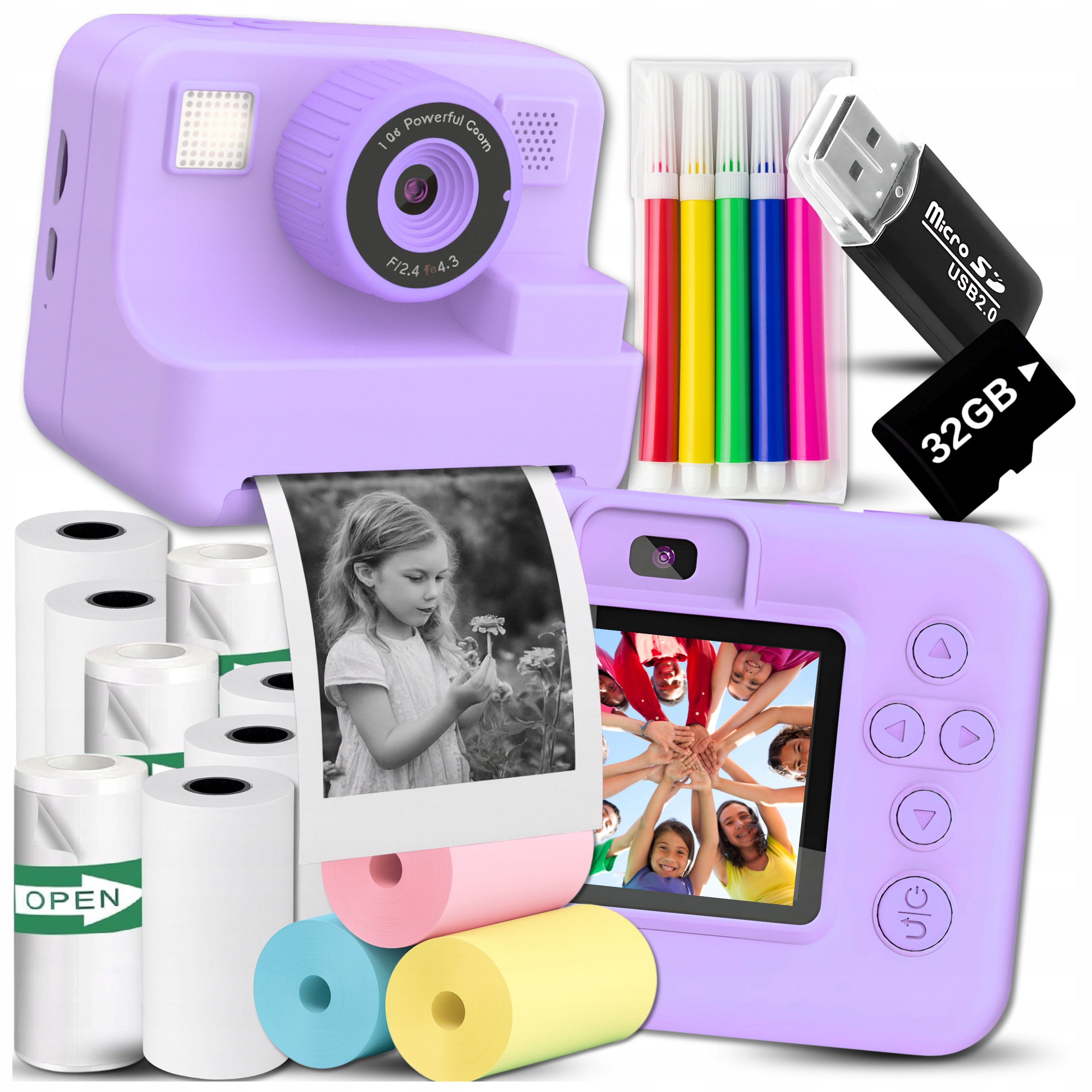 Aparat Natychmiastowy Cyfrowy Dla Dzieci Z Drukarką Drukuś 11 Rolek Karta
