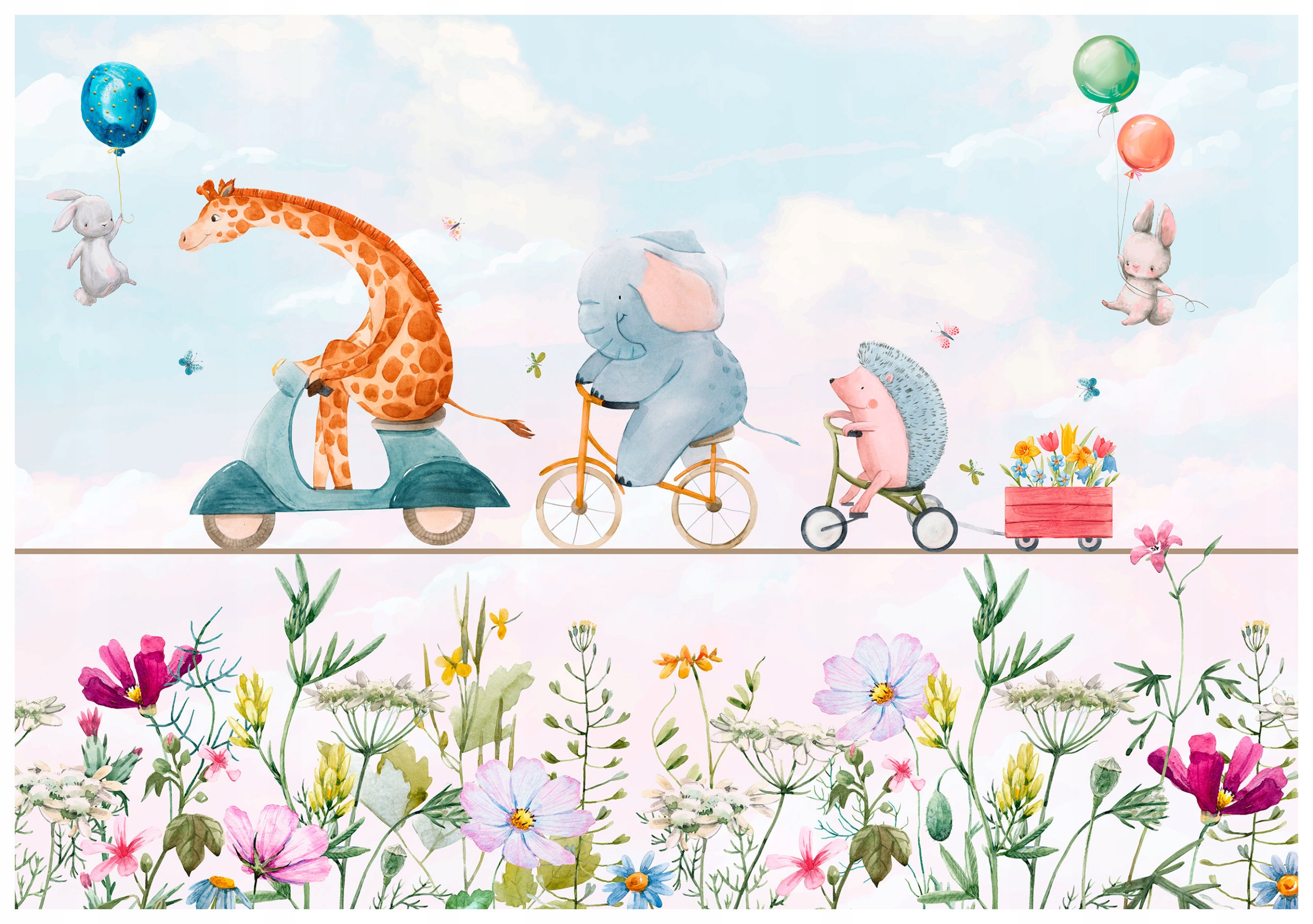 Vliesová fototapeta Zvířata Safari Slon Žirafa Skútr 416x290 lepidlo