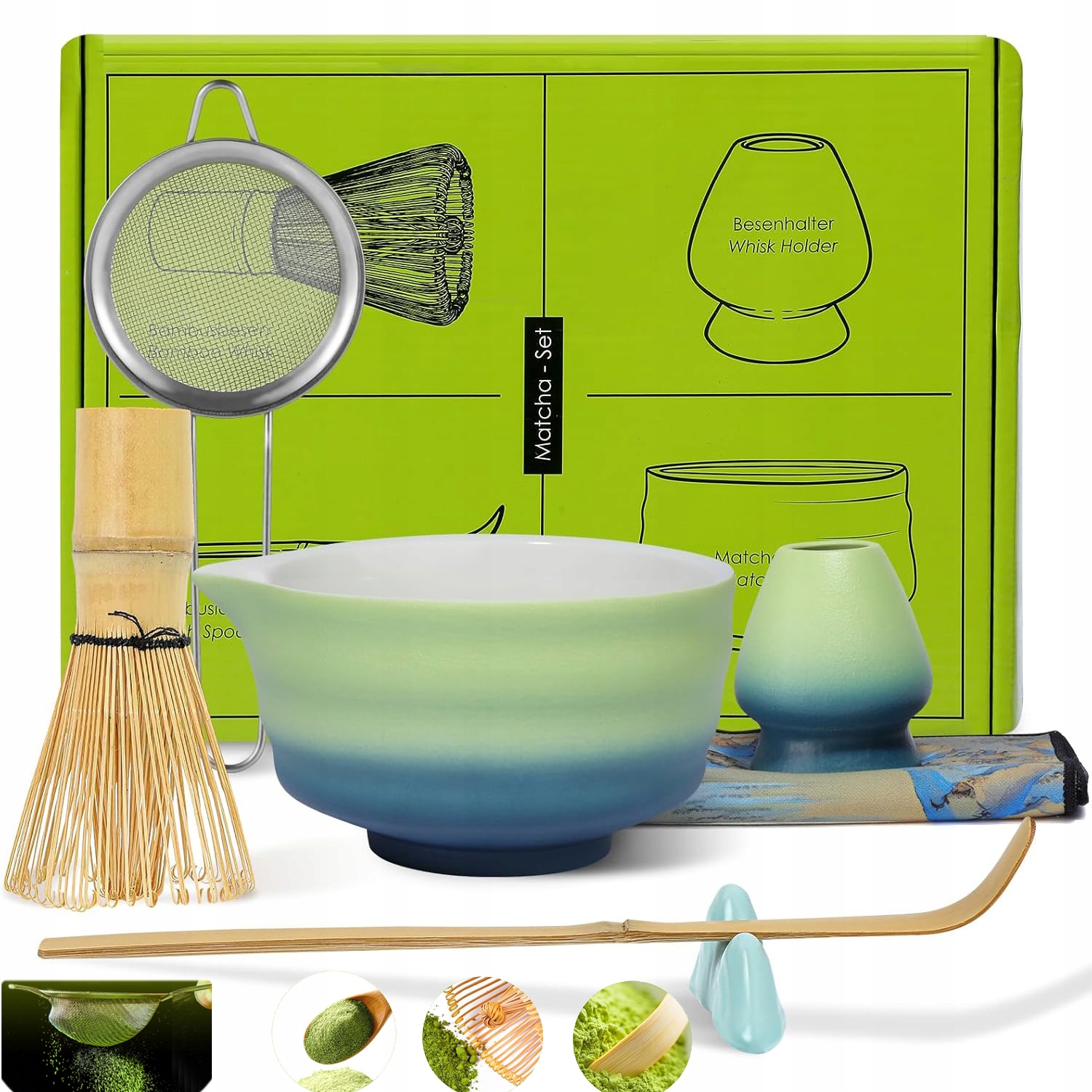 Levně Bambusová Dárková Sada Na Čaj Matcha Chashaku Modrý Gradient