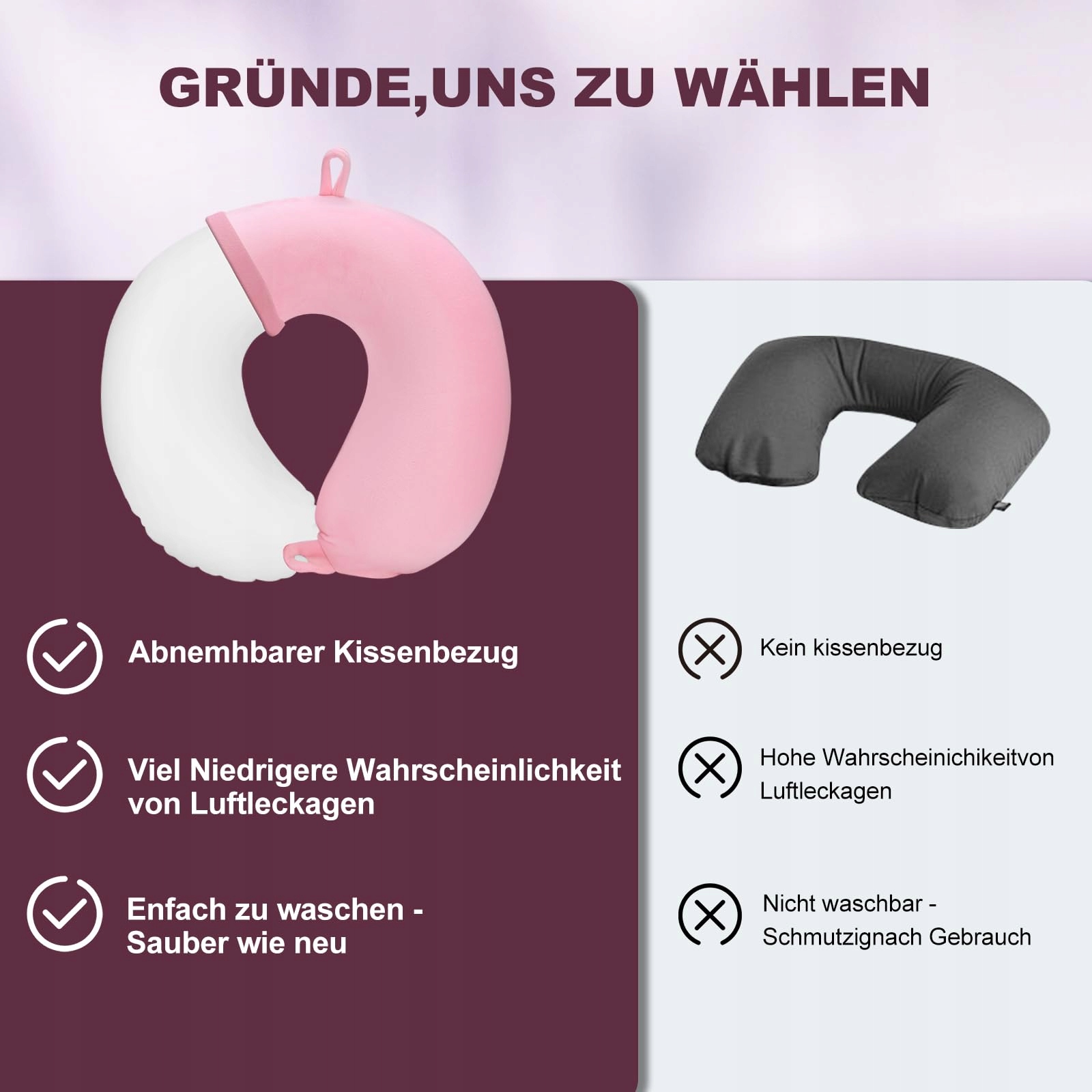 CIROLD Ergonomiczna Wygodna Poduszka Na Szyję Dmuchana Podróżna Różowa — miniatura 7