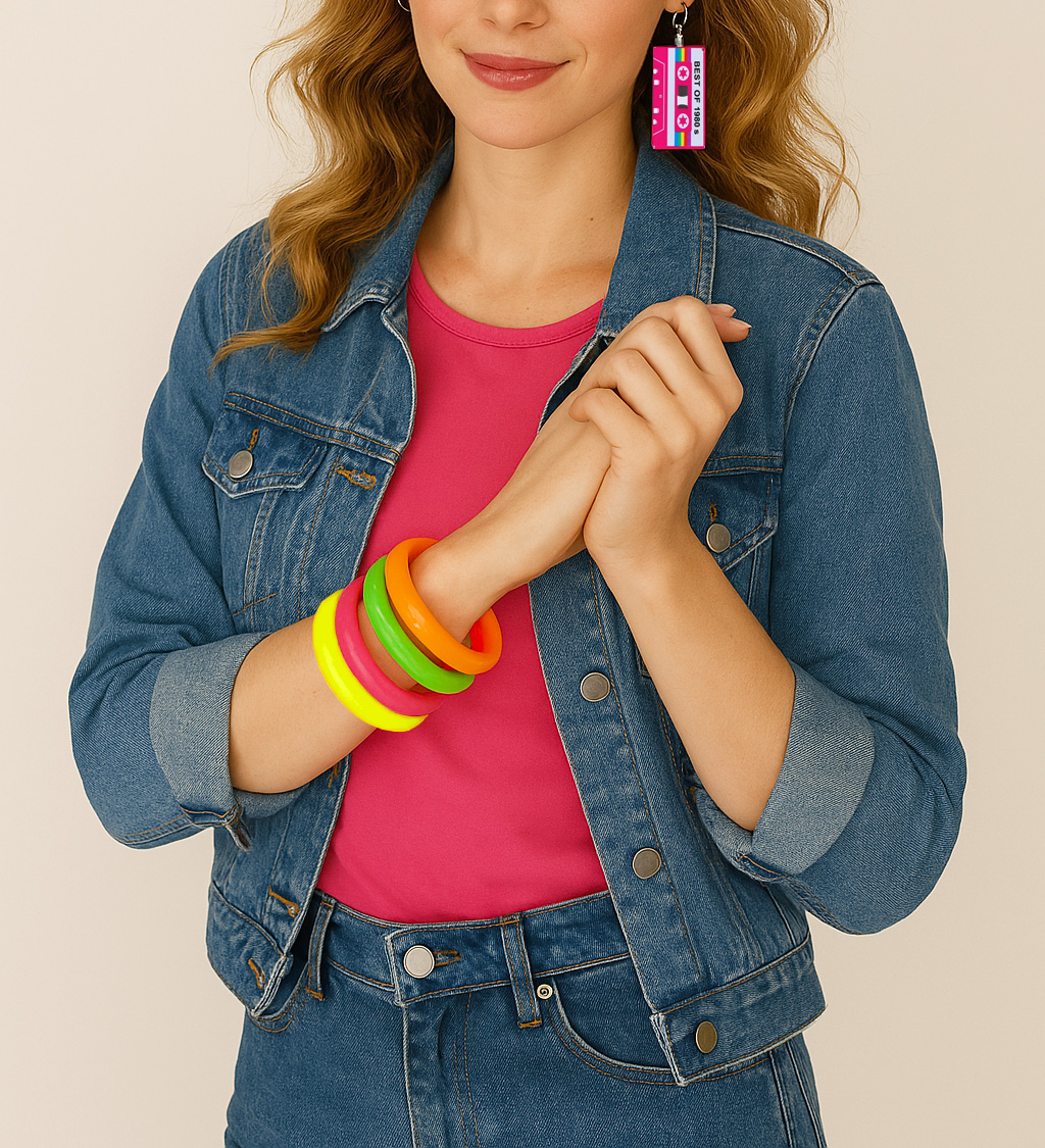 BRANSOLETKI lata 80 strój NEON disco Zestaw NEONOWYCH bransoletek 4 SZT Kod producenta Luvu5607