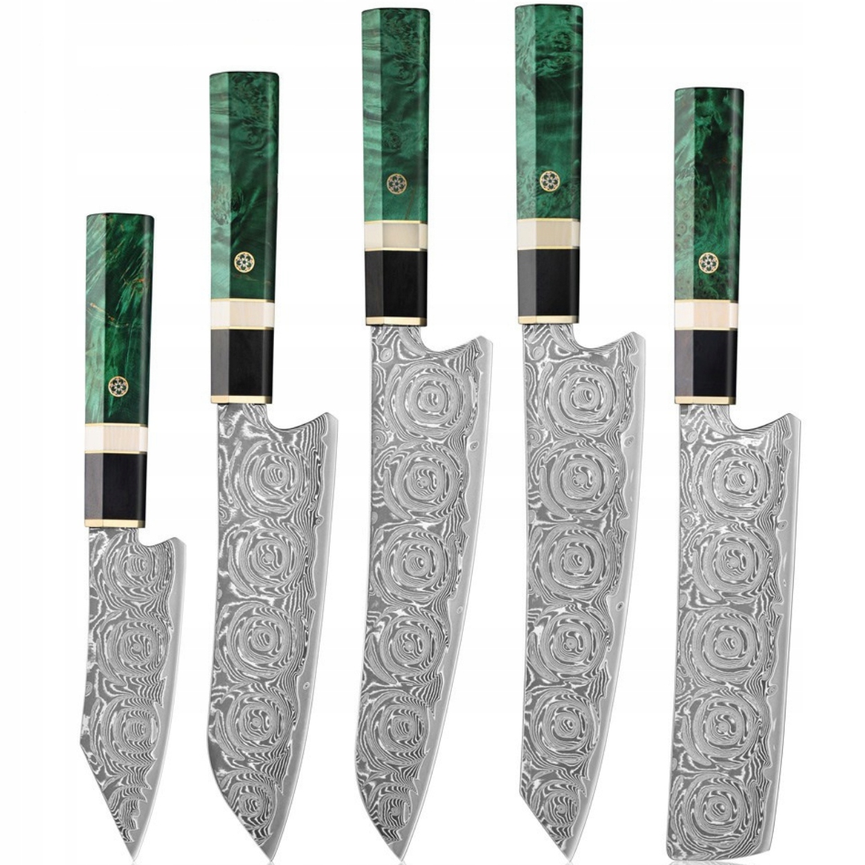 Sada damaškových kuchynských nožov Gr 39189 5ks/Zelená KP-39189