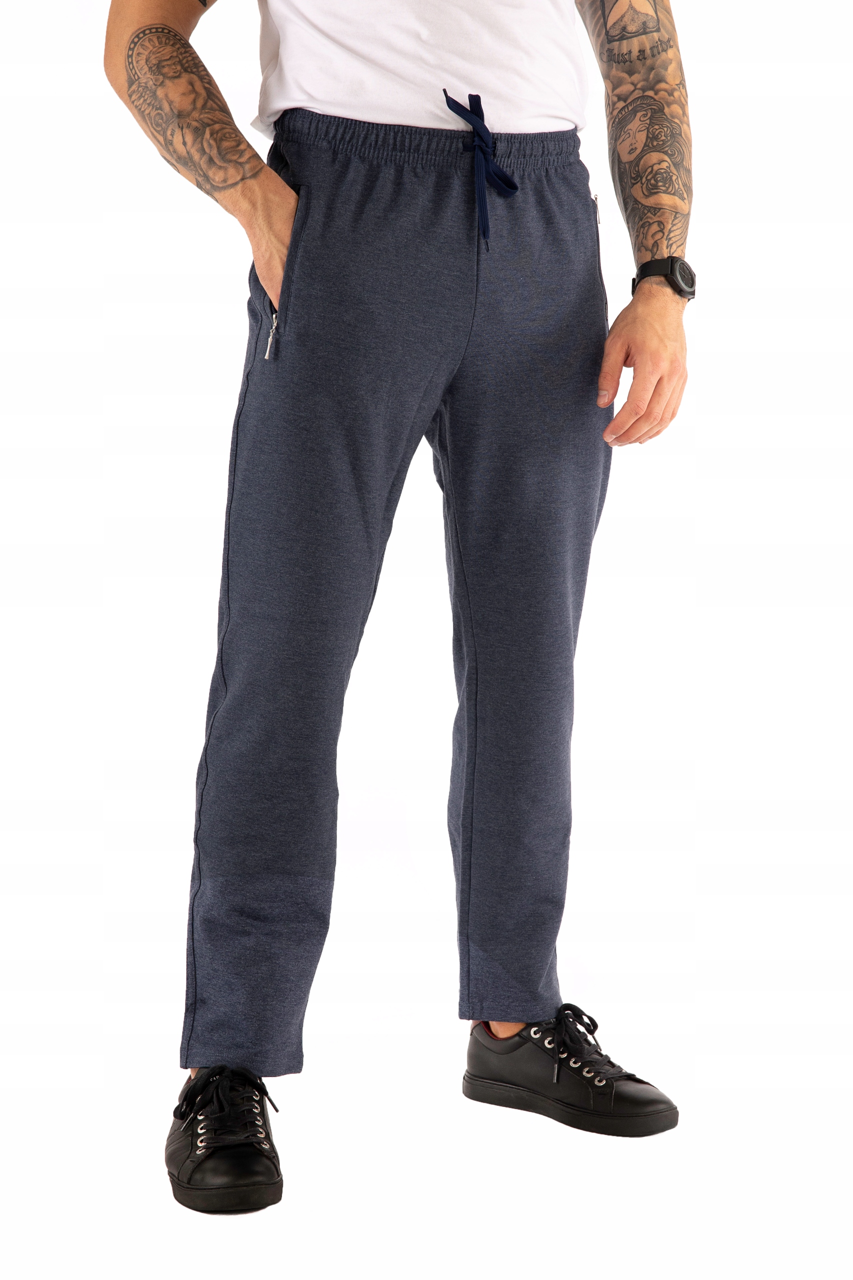 Bavlněné pohodlné tepláky Polský Výrobek Leoš Námořnická Modrá melír L