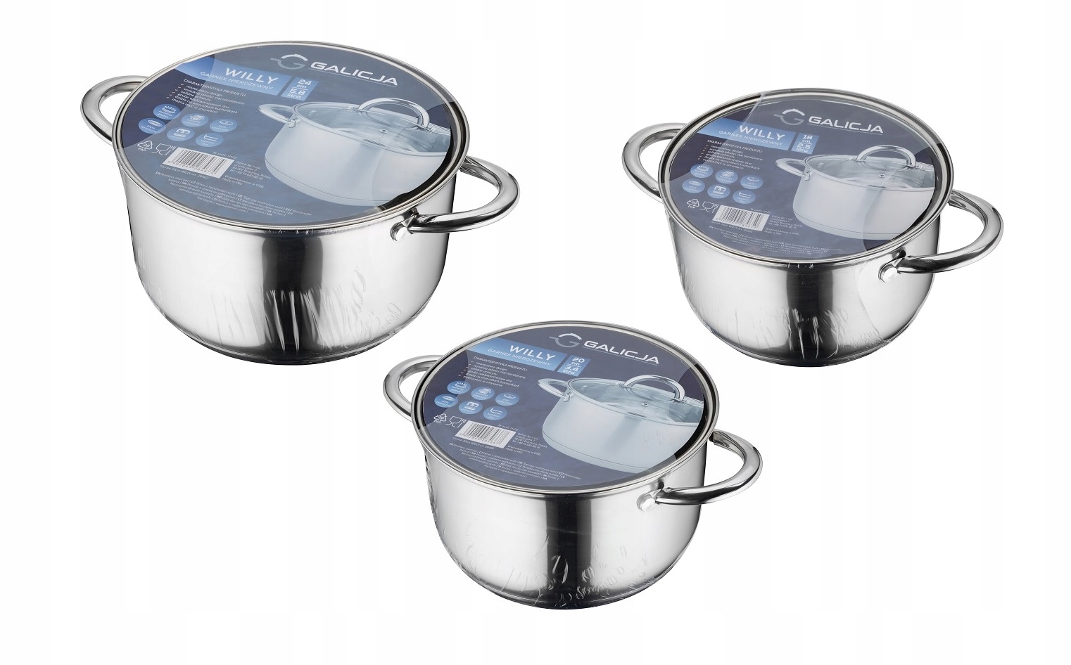 komplet garnków nierdzewnych WILLY 18, 20, 24cm GALICJA EAN (GTIN) 5902869284674