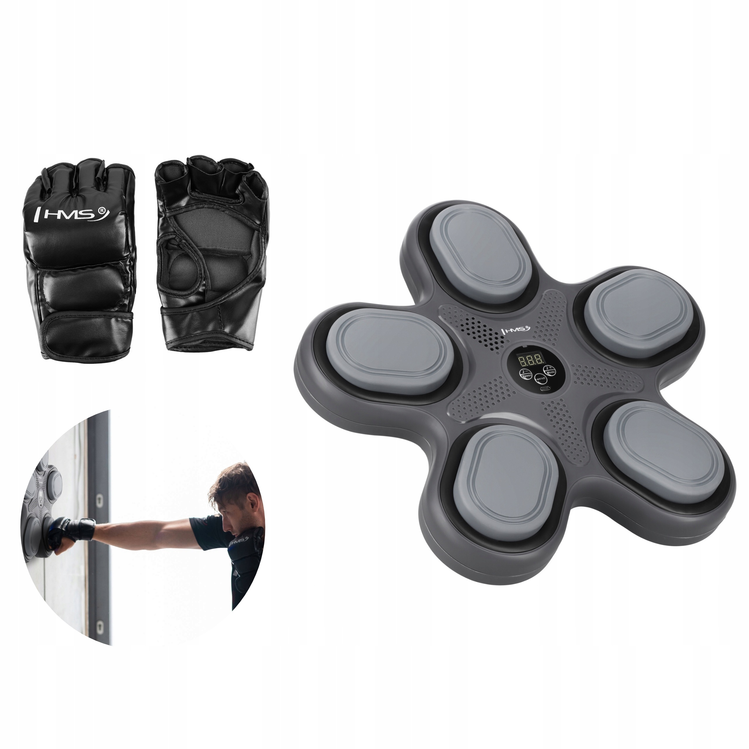 Boxerská deska s bluetooth hudbou, Led podsvícení, boxerské rukavice Hms