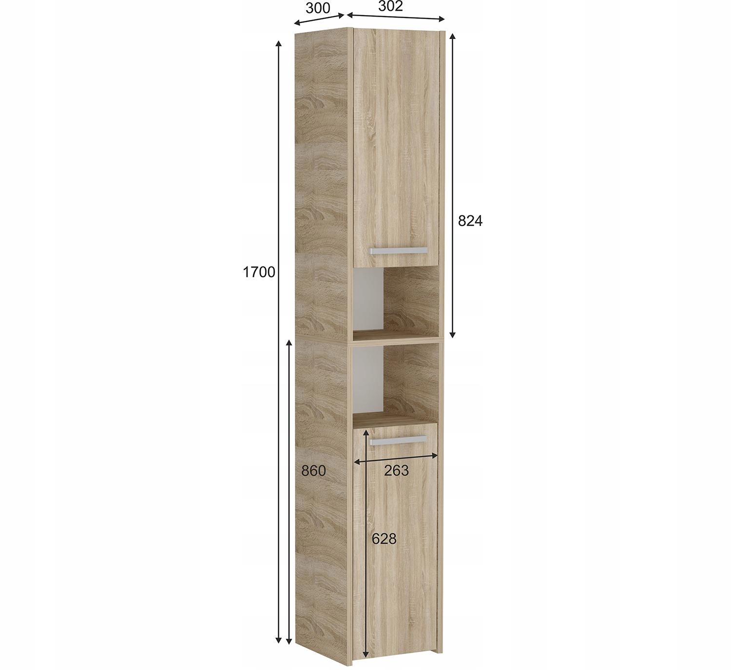 SZAFKA ŁAZIENKOWA 30CM REGAŁ SŁUPEK SONOMA 6 PÓŁEK Kolor mebla dąb sonoma