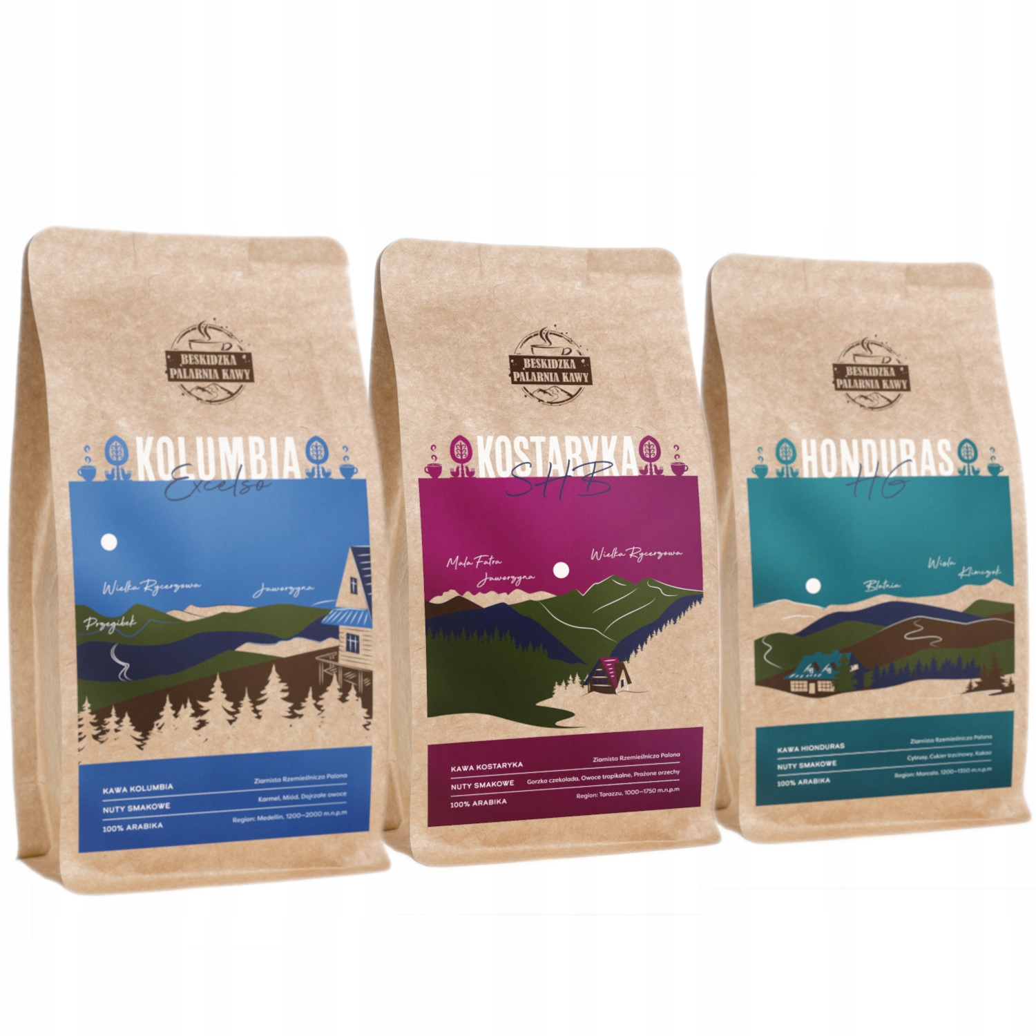 Levně Káva Zrnková Kolumbie Kostarika Honduras 3x 250g 100% Arabica Speciality