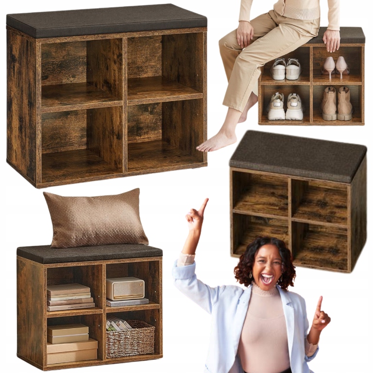 Sedadlo s policami na topánky 4 priehradky Regál Skrinka na topánky Loft