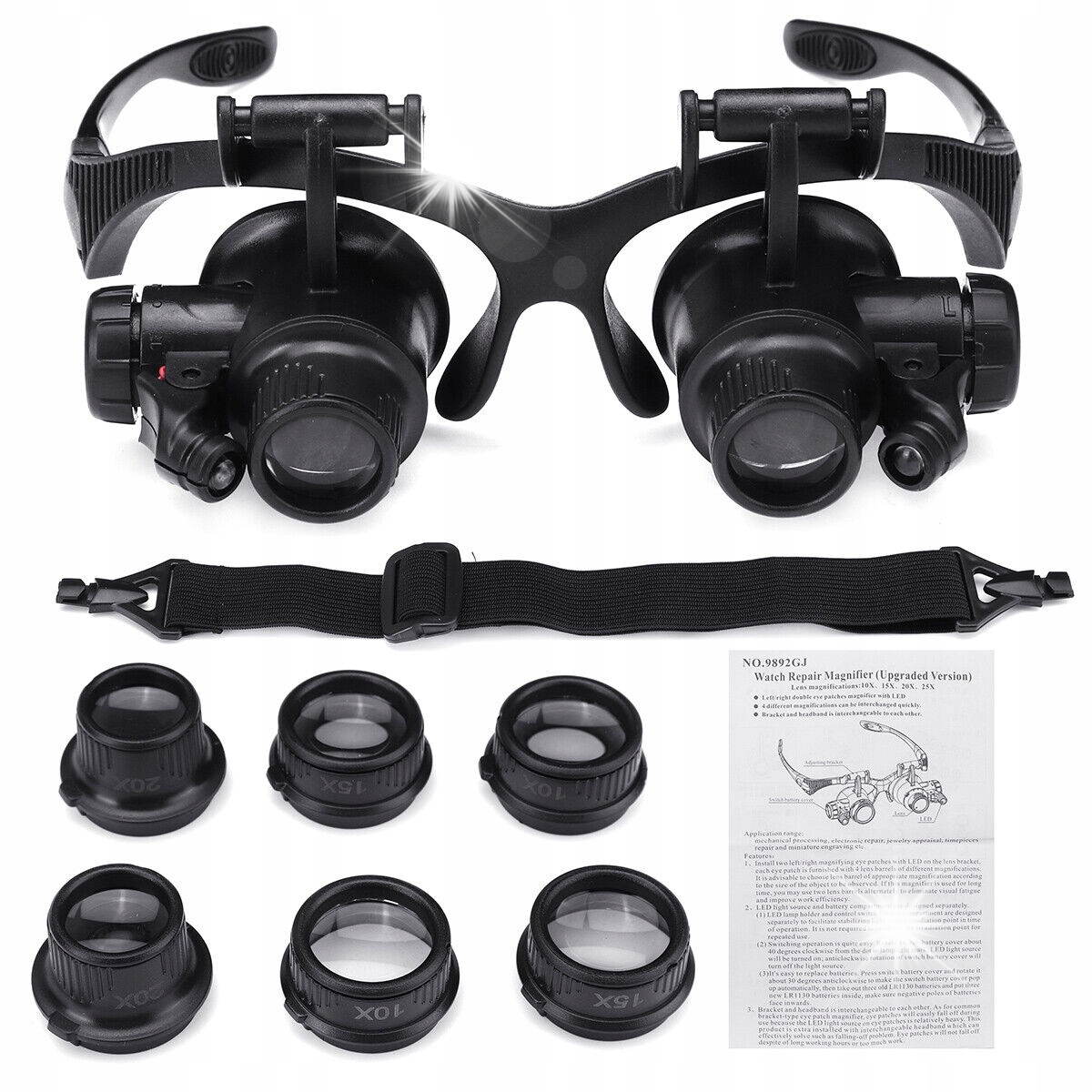 Увеличительные очки для часов лупа 10X 15X 20X 25x LED 2X
