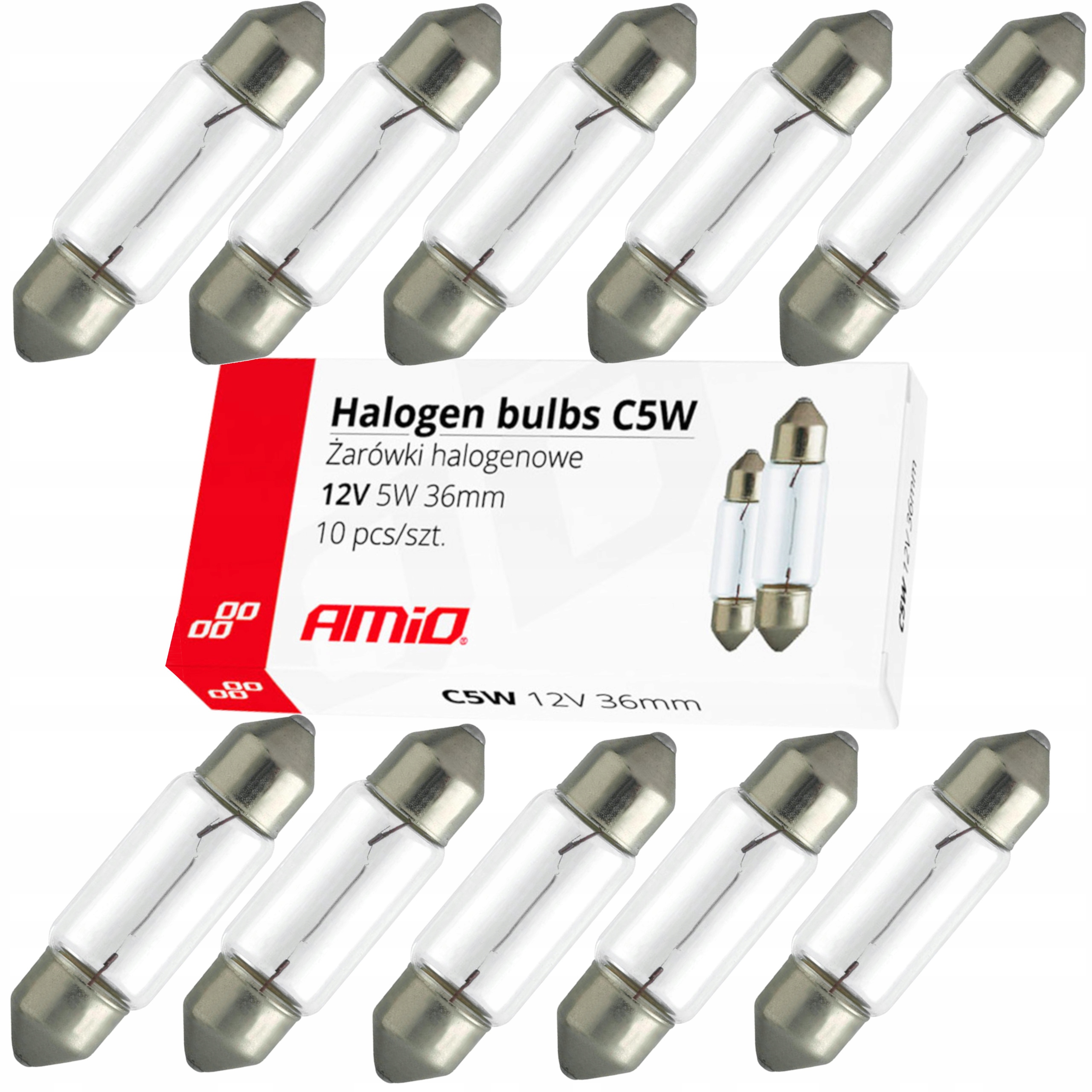 10x Żarówki halogenowe C5W Festoon 36mm 12V 10szt. AMIO-01486