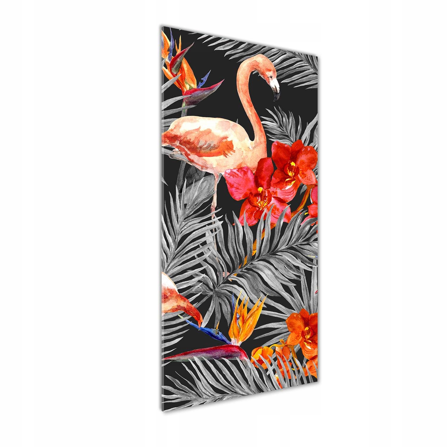 

Foto obraz na szkle Flamingi i kwiaty 50x125 cm