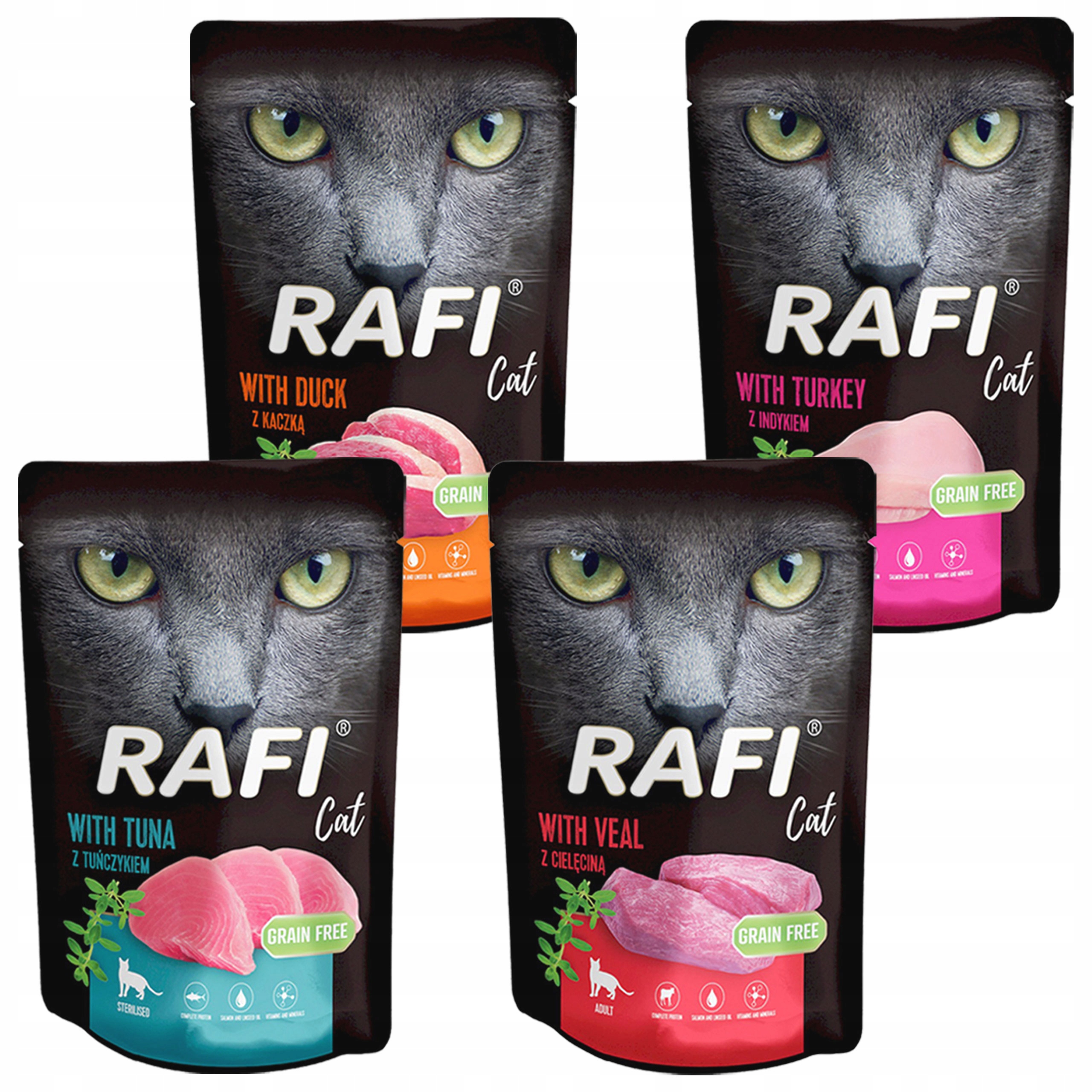 Levně Rafi Cat Mokré krmivo pro kočky Dolina Noteci mix chutí 160 x 100 g bez obilovin