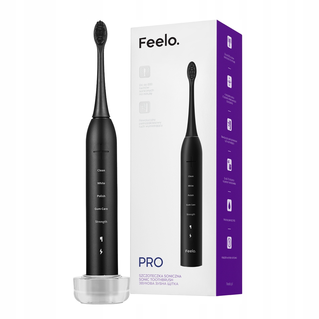 Szczoteczka Soniczna Elektryczna do Zębów z Etui Czarna Feelo Pro Black