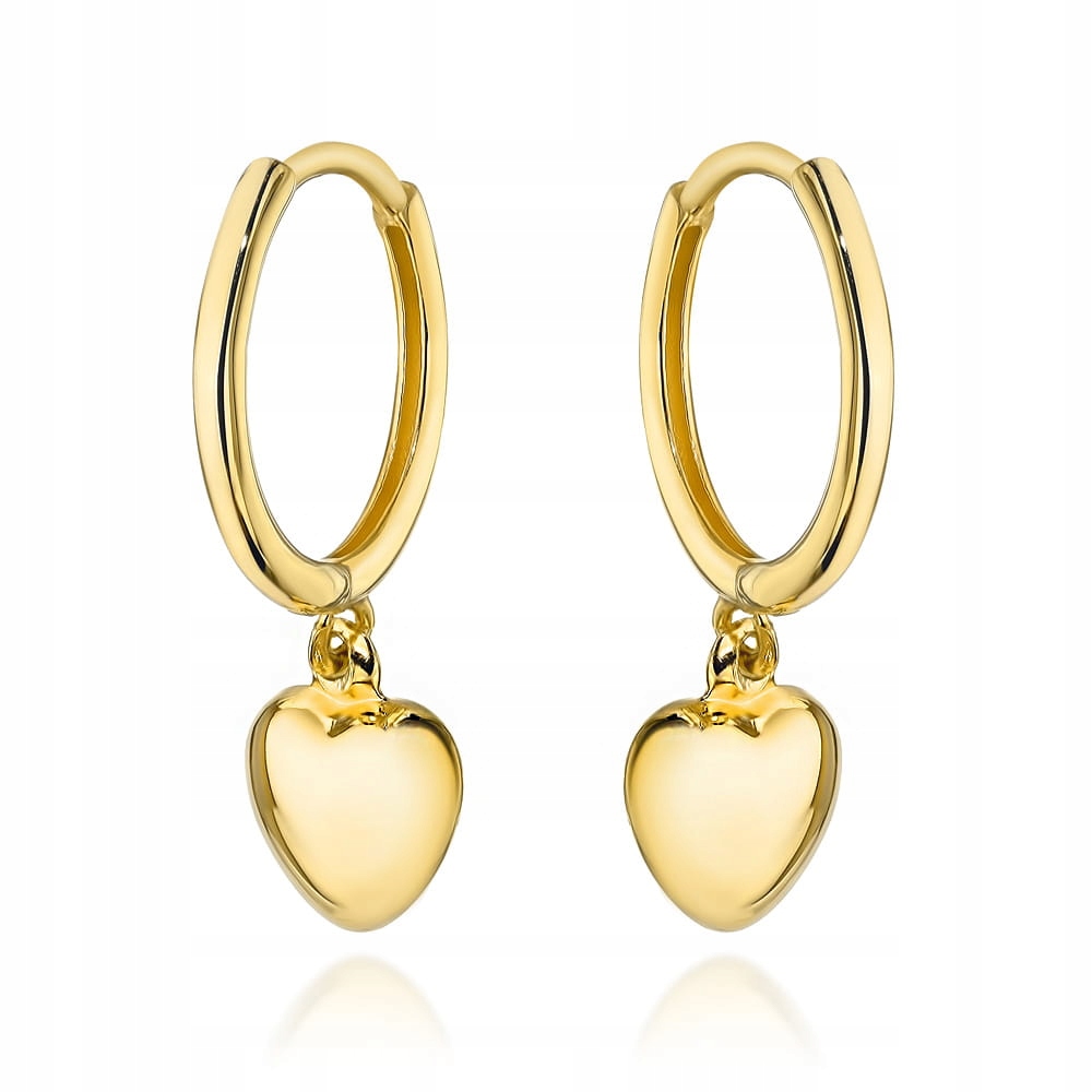 Zlaté závěsné Náušnice 585 Srdíčka 3D Leštěná srdce 1.19 g