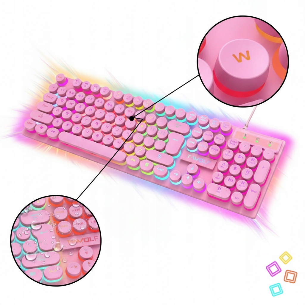 Růžová Rgb Podsvícená Klávesnice Pro Hráče, Herní Led Dsj T80 Růžová