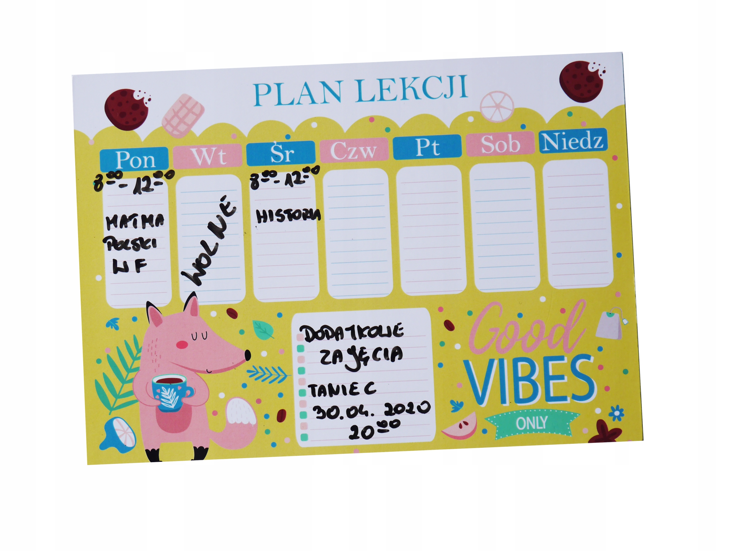 

Plan lekcji plan zajęć magnes na lodówkę Lis