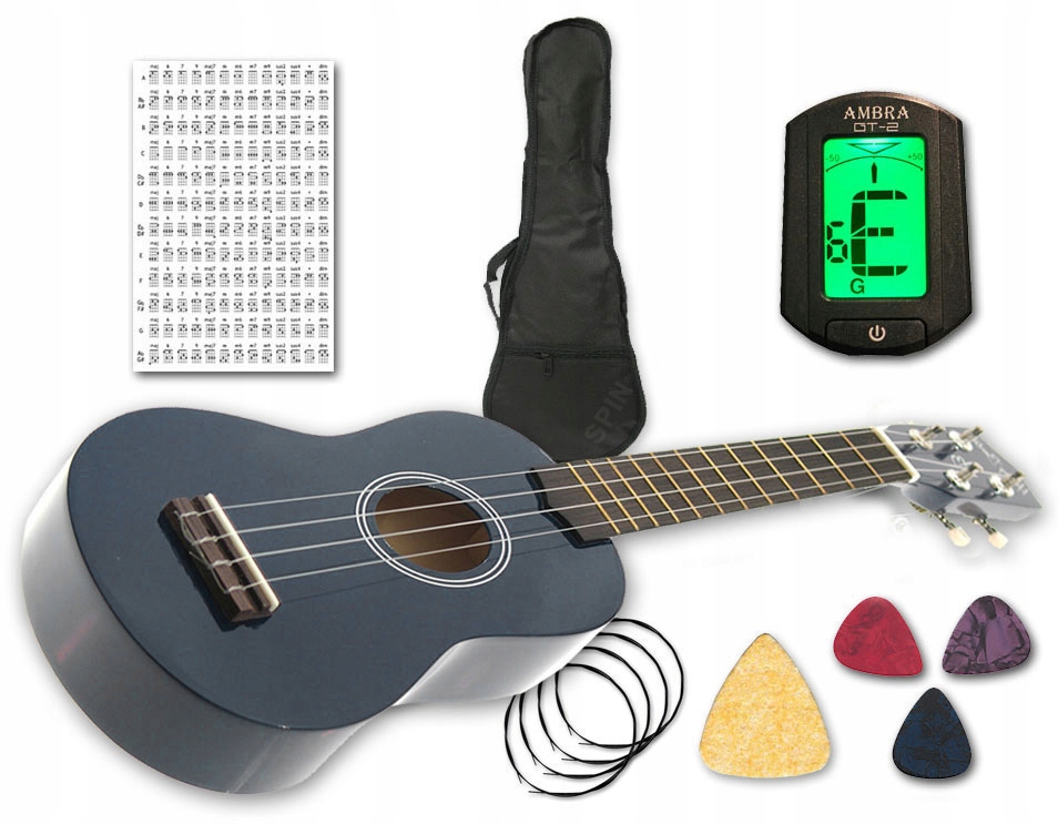 GRANATOWE UKULELE +TUNER +POKROWIEC +CHWYTY+KOSTKI