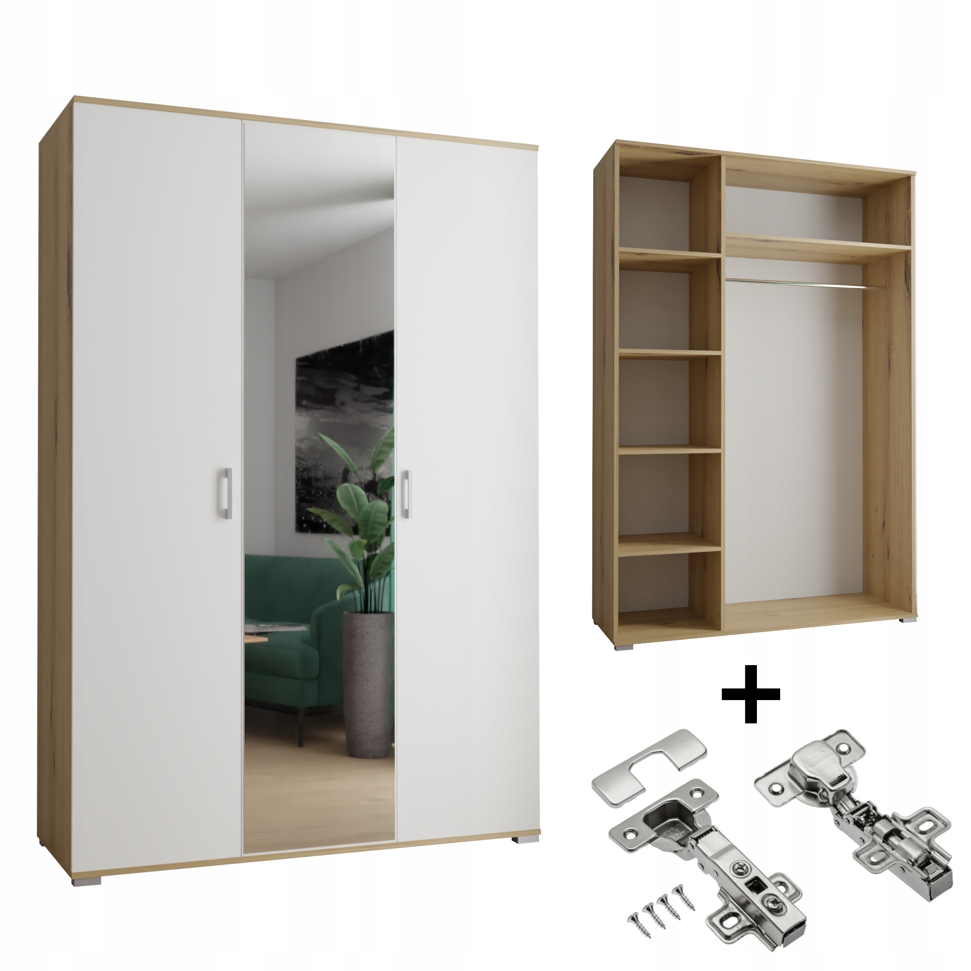 Skříň 3-D 120 x 192 x 51 cm Artisan Bílá Zrcadlo S Tlumením Dovírání