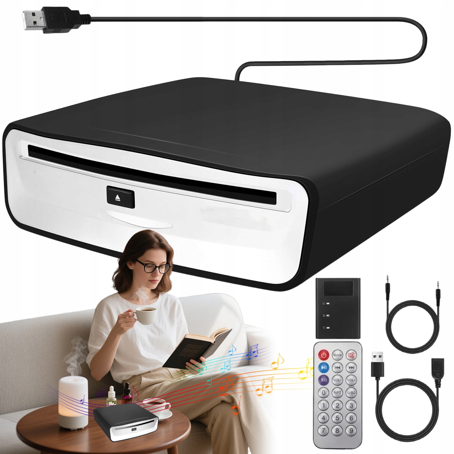 Inhalační Přenosný CD Přehrávač Do Auta Aux/usb