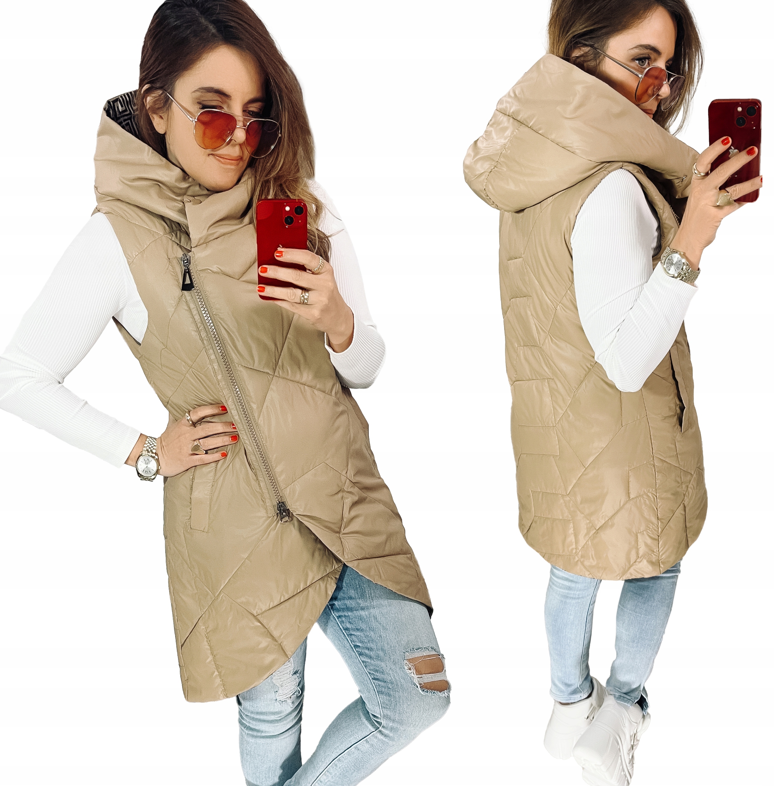 

Berękawnik asymetryczny Pikowany kaptur Camel L