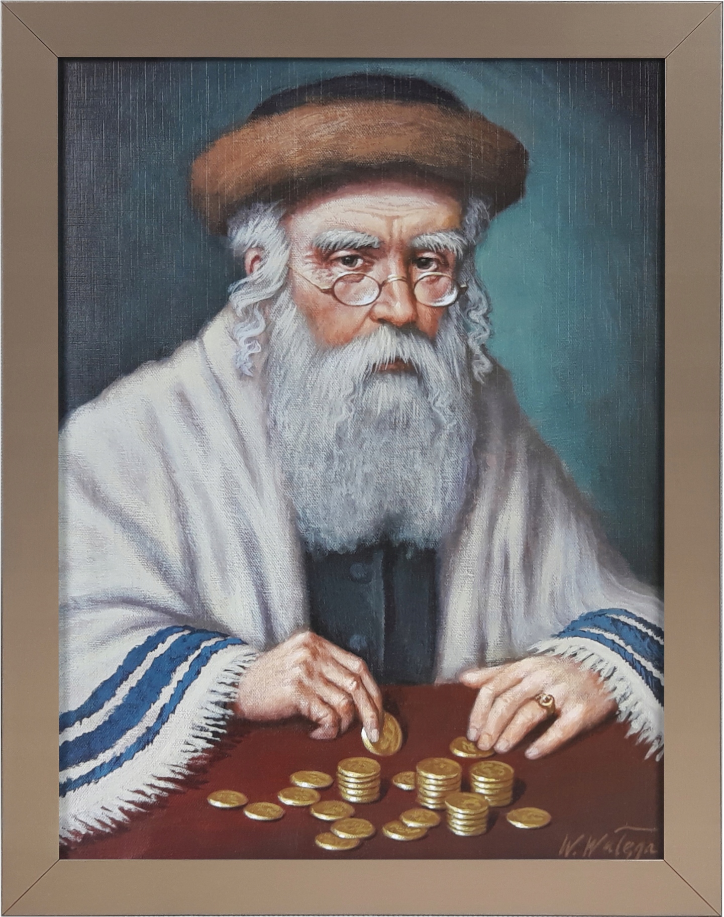 

Obraz 45x35 Żyd Liczący Pieniądze Rama Latte