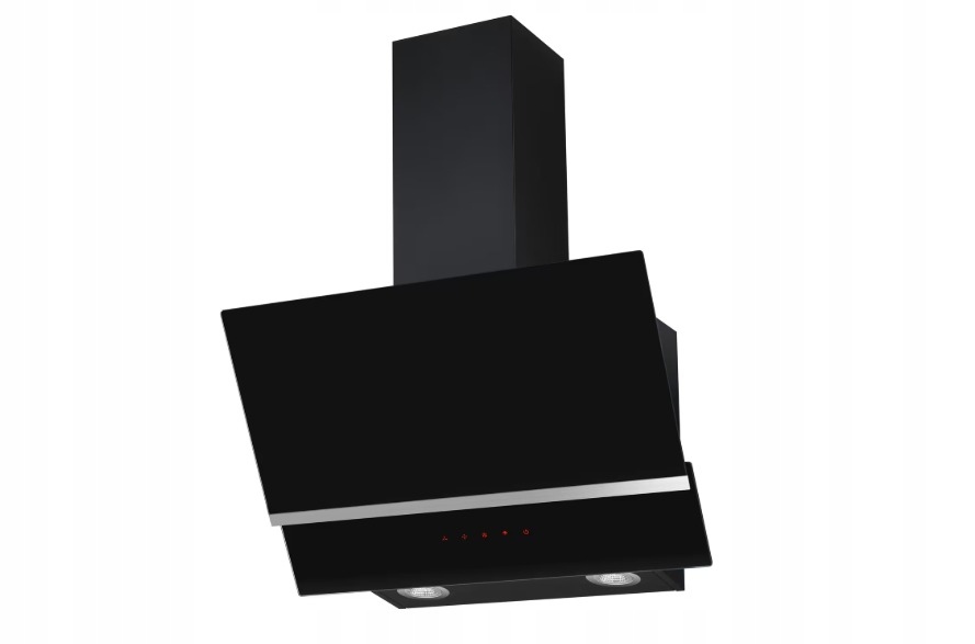 Okap kuchenny kominowy Mican/Amica 60cm, czarne szkło, 308-606 m³/h