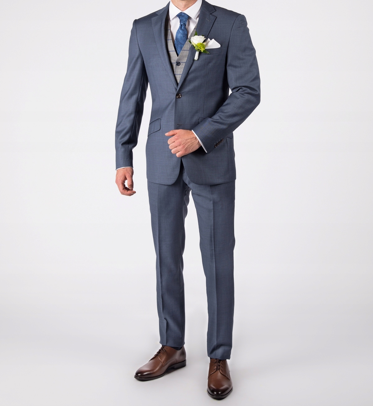 Pánský grafitově modrý oblek 100% Vlněný Premium 182/104/90
