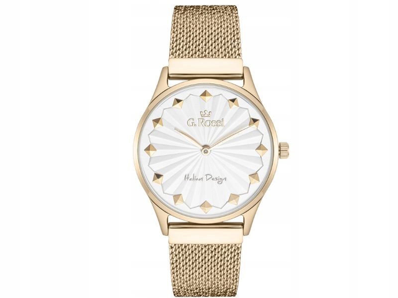 Dámské hodinky s mesh náramkem, elegantní vzor, bílý ciferník s cvočky