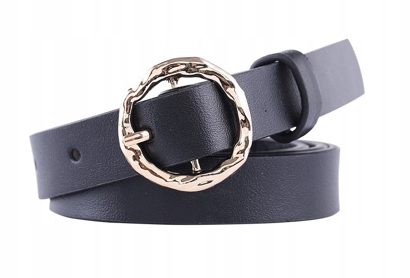 

Pasek do spodni damski Eko skóra Czarny Wąski Koło