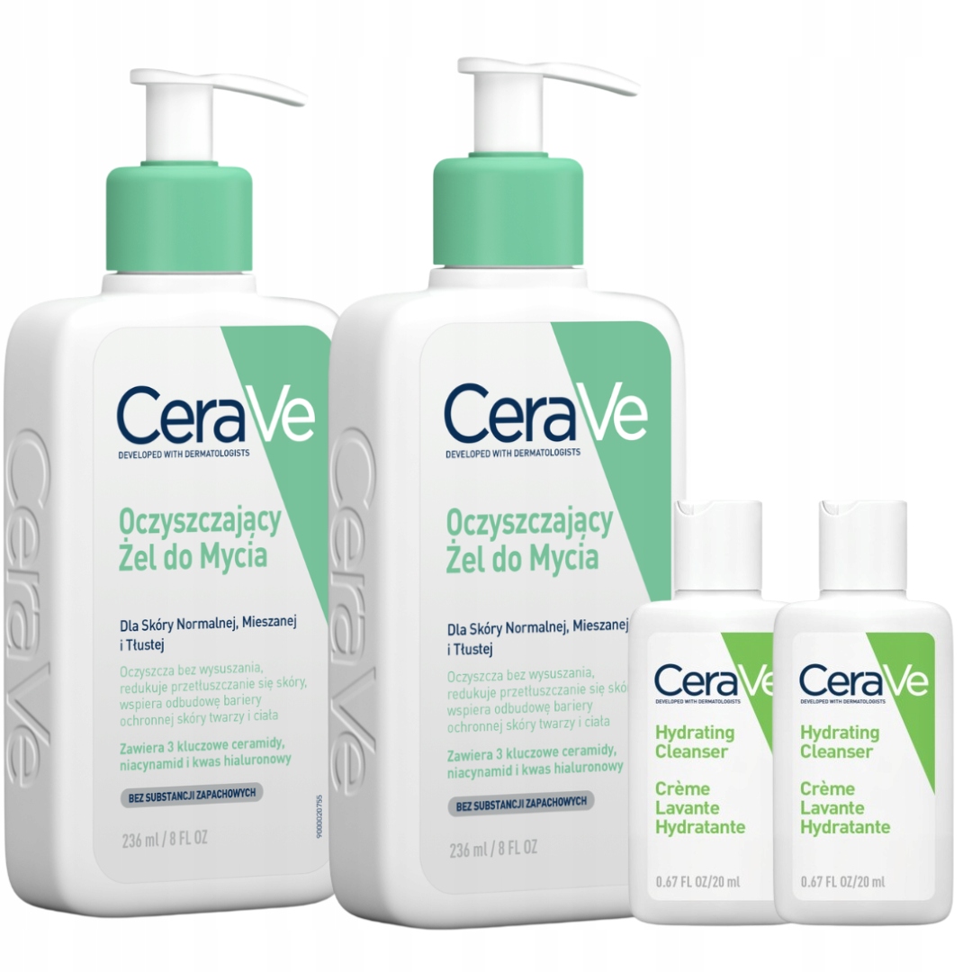 CeraVe Żel Oczyszczający do Mycia Skóra Tłusta Twarz Ciało 236ml x2