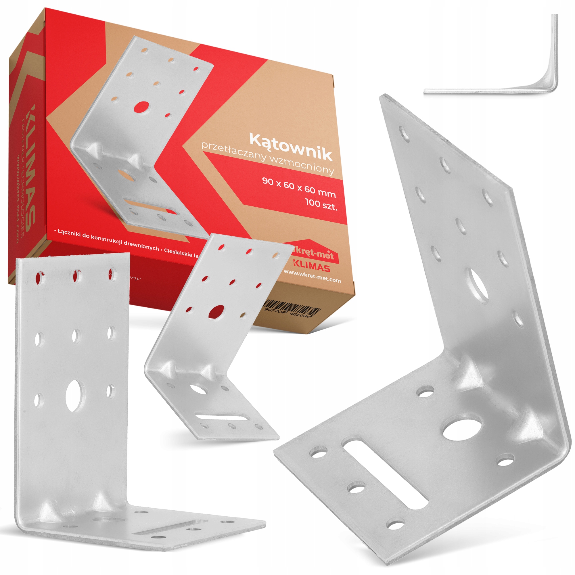 100 x Uholník Spojka Tesárska Oceľová 90x60x60 Zosilnená Montážou D 1K-P