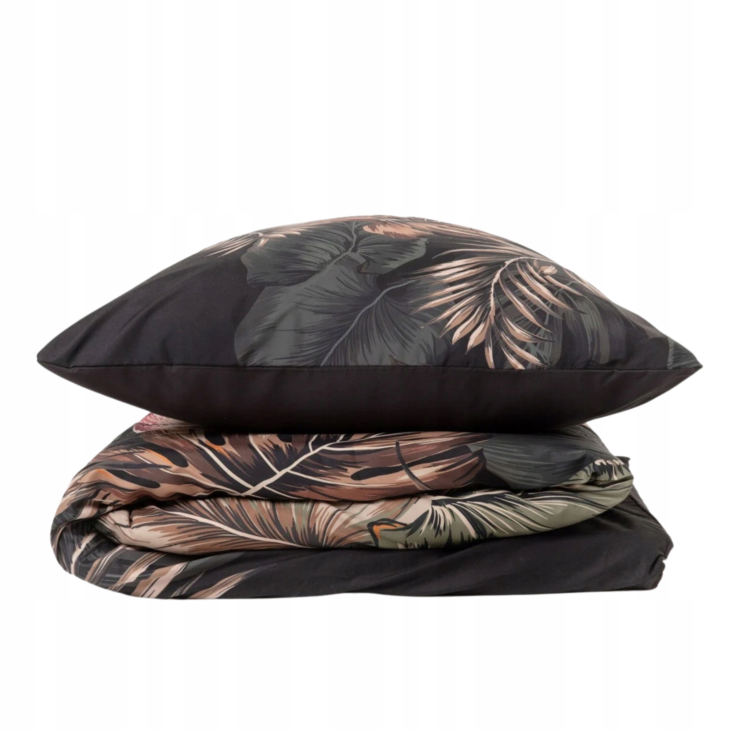 Pościel Ec Fonce z mikrofibry czarna w liście 140x200 1*70x80 cm Homla