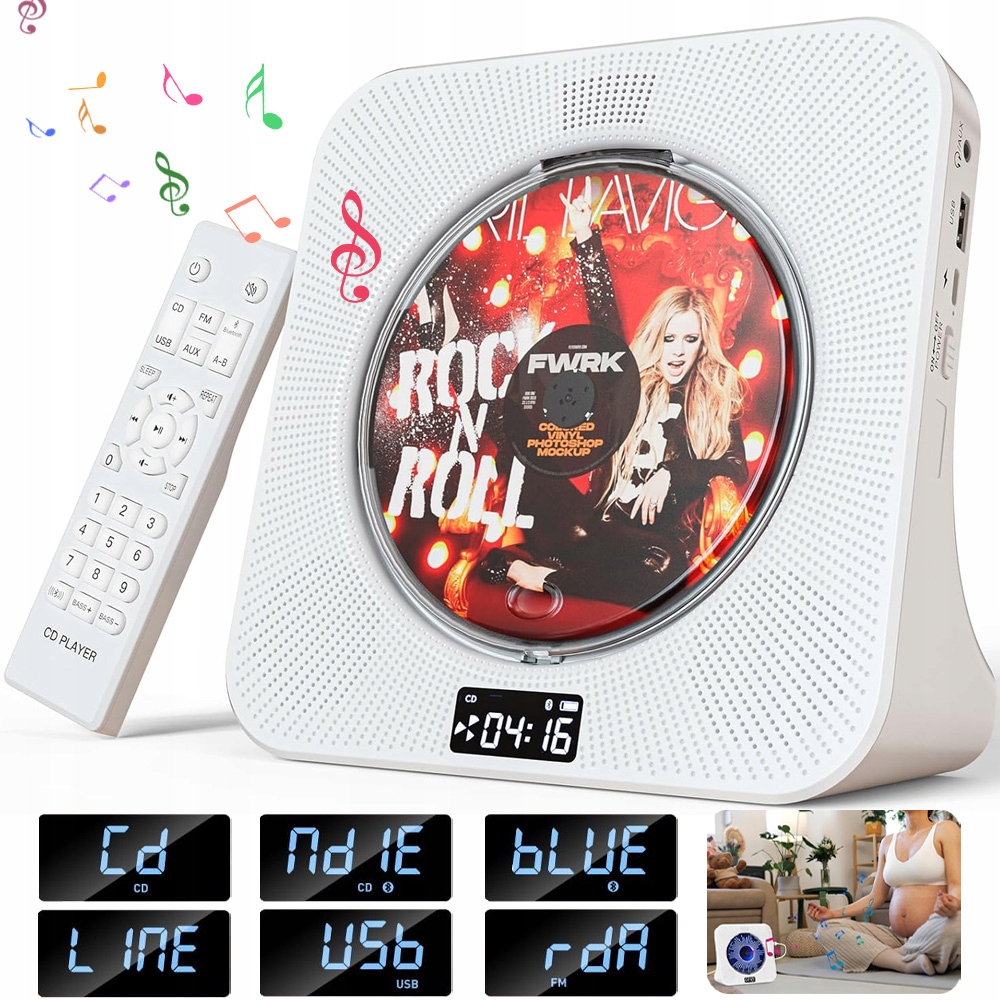 CD Přehrávač Bluetooth Přenosné Fm Rádio Discman Reproduktory MP3 Rgb Led