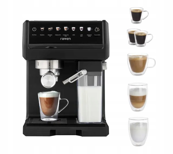 Ekspres ciśnieniowy do kawy kolbowy Raven EER007 1450W 20 barów Czarny