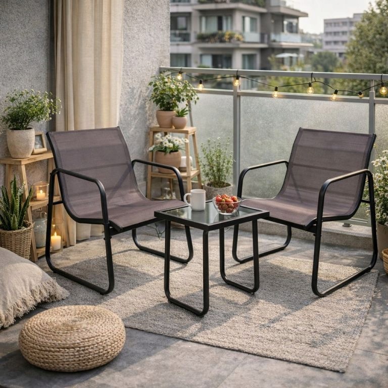 Zahradní relax set 2 křesla a stolek, ocel/textil, skládací