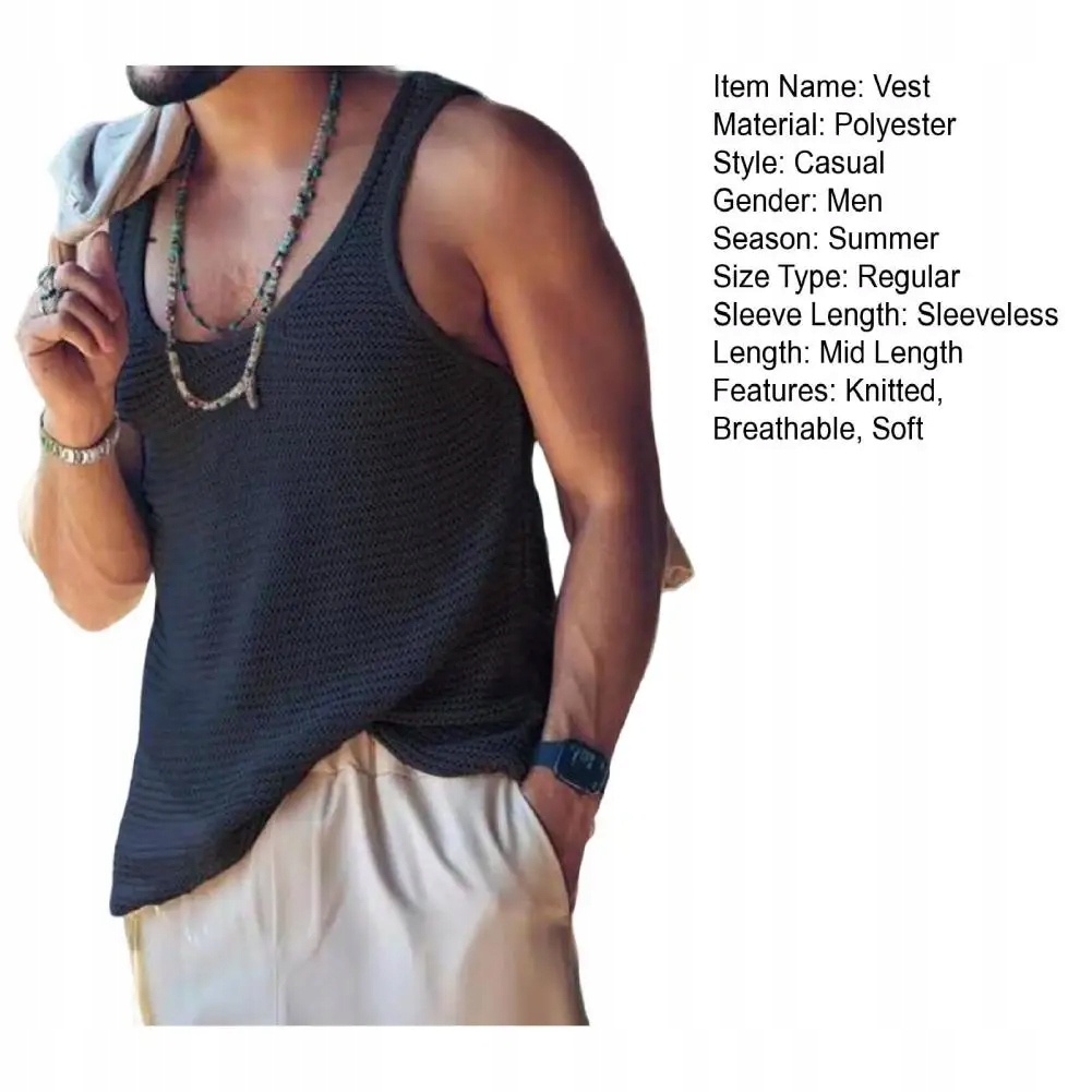 Men Summer Vest Sleeveless Solid Color Simple Styl Rozmiar L