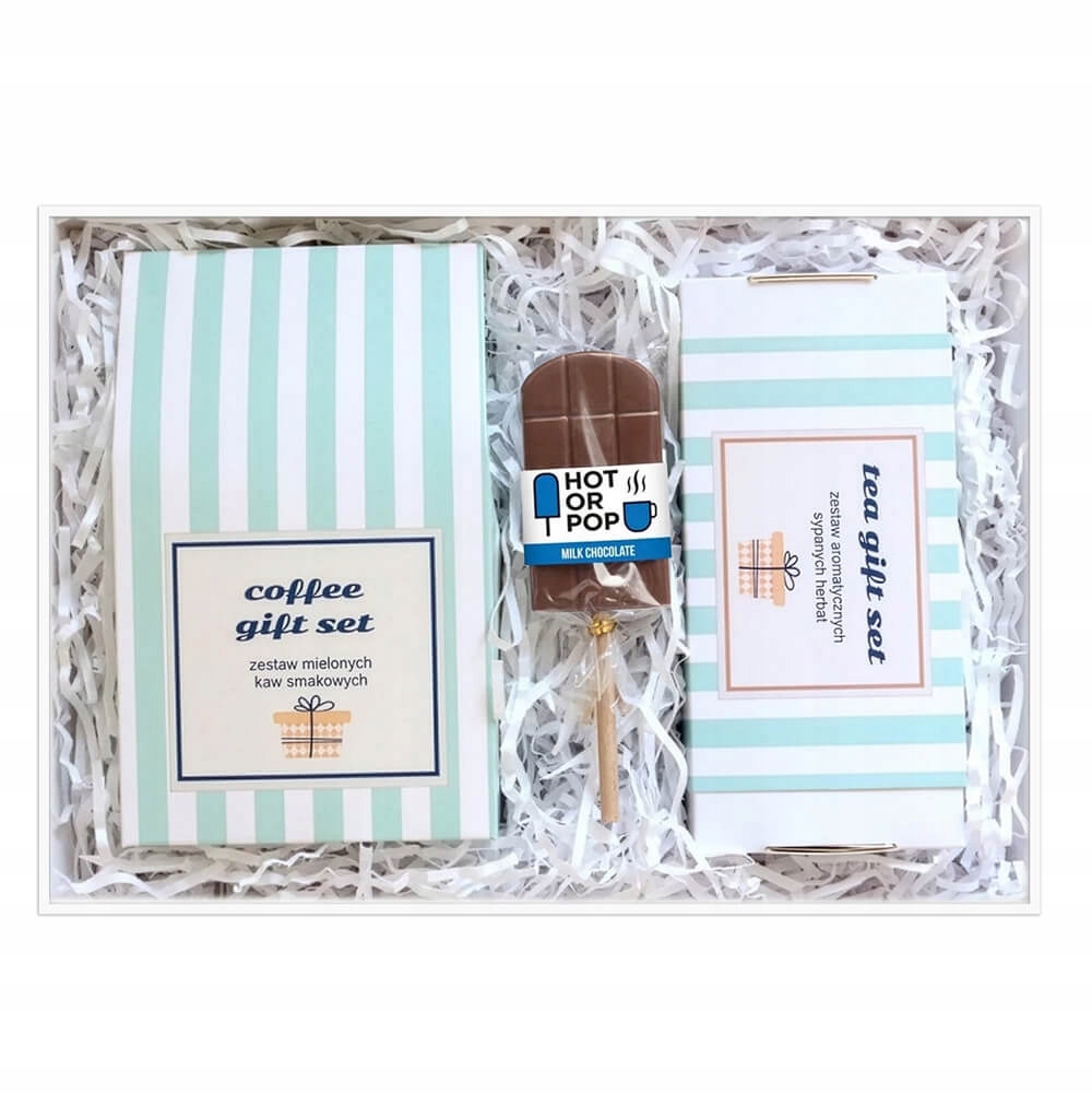Biały GiftBox box z kawą i herbatą lizak kawowy na podarunek