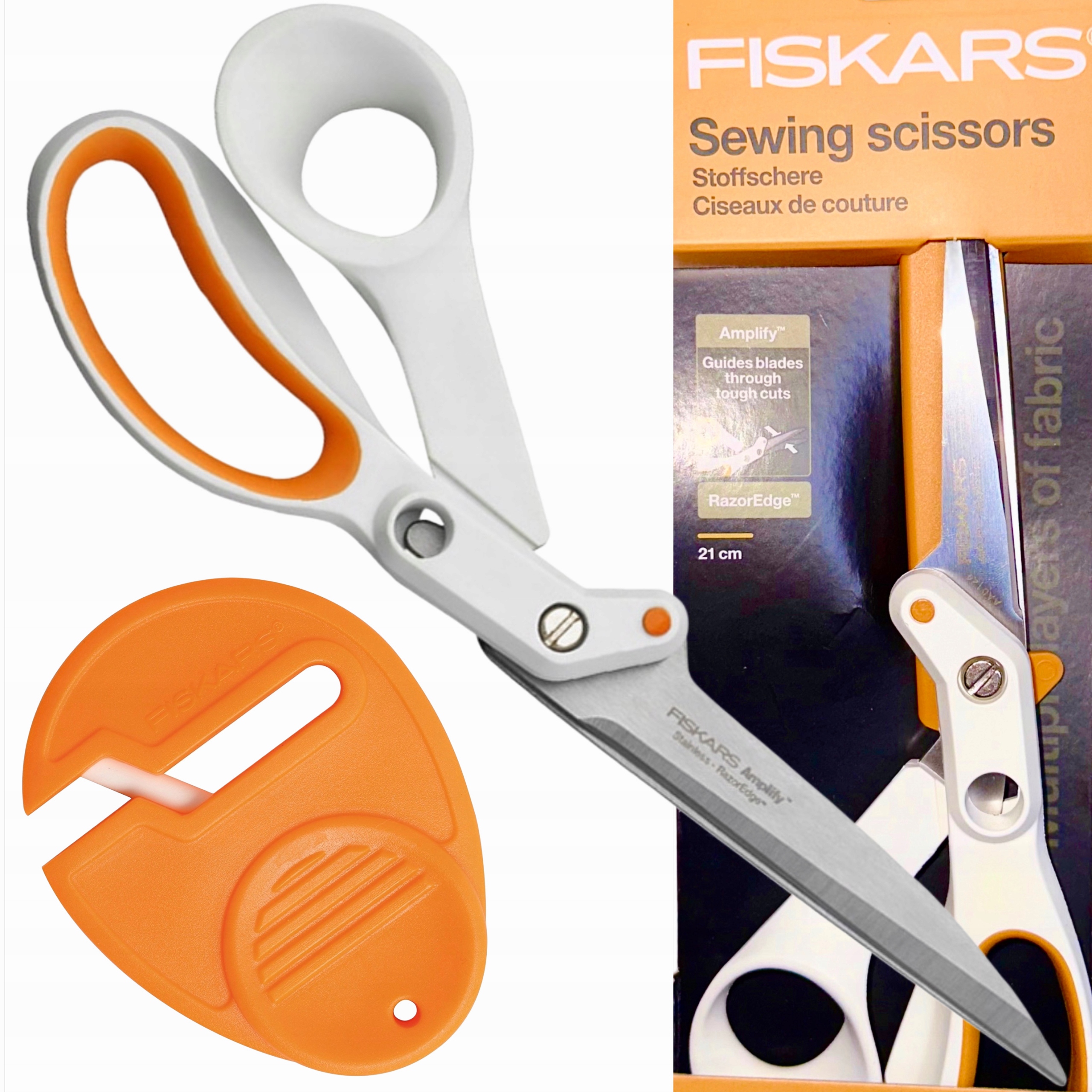 Krejčovské Nůžky Fiskars Amplify Ostré Na Silné Tkaniny 21 CM S Hladítkem