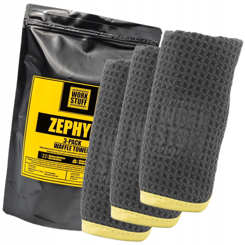 Work Stuff Zephyr Waffle Towel 3-Pack 3x Mikrofibra Waflowa Do Mycia Szyb