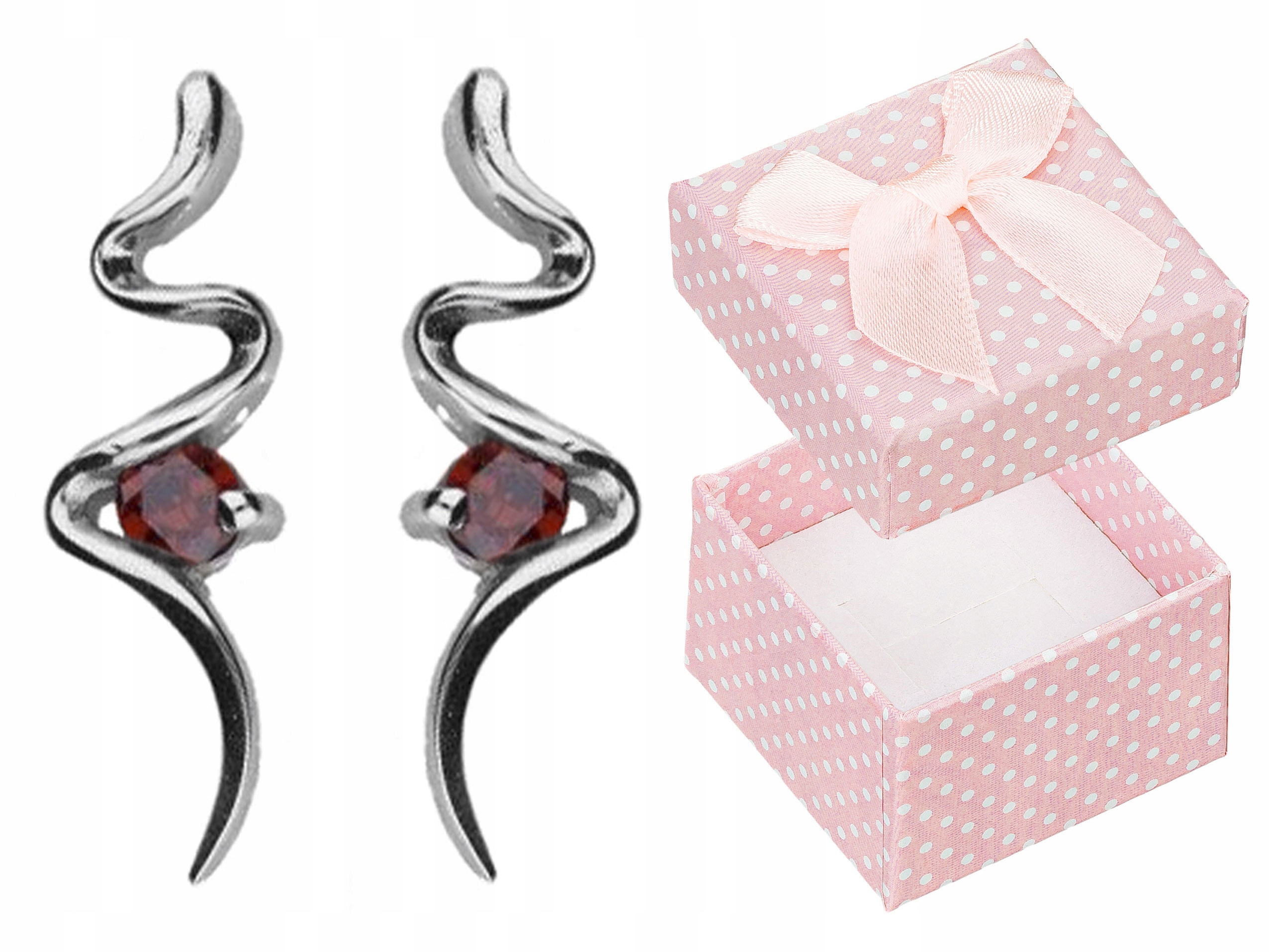 Stříbrné Náušnice s červeným zirkonem Rhodiované blesky Blesk Šroubky 925