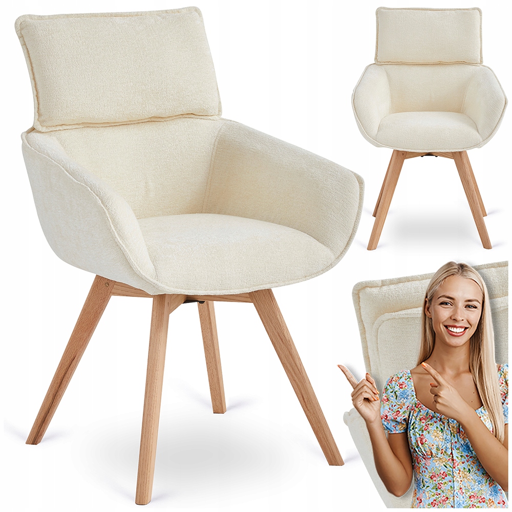 Otočné křeslo z kelímků, čalouněné do jídelny, krémové, Dias