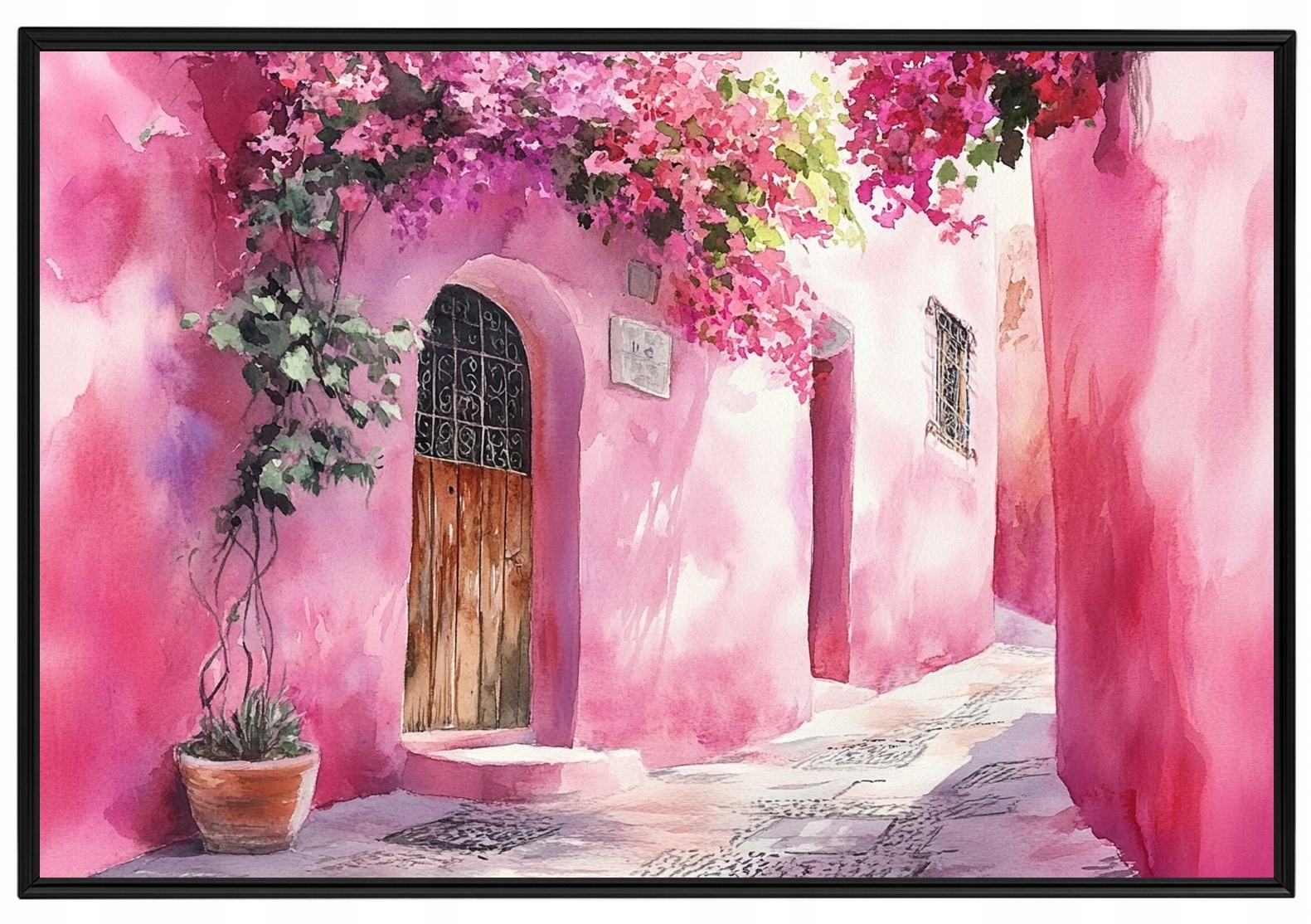 Plakát Rámeček Rámem Městská Ulice Alejka Dveře Květiny Maroko 60x40