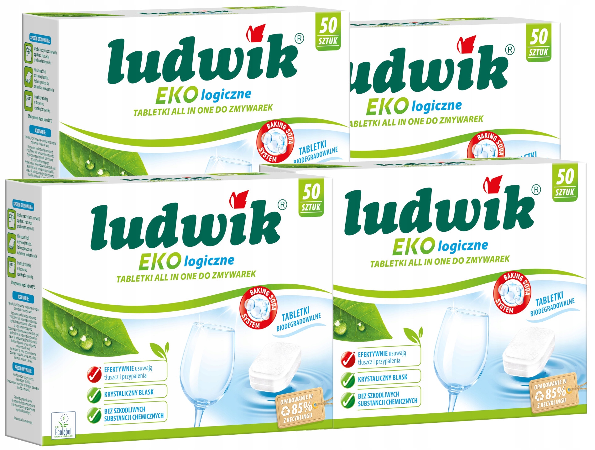 Levně Ludwik Ekologické Tablety All in1 do Myčky Biologicky odbouratelné 3600g -4x50