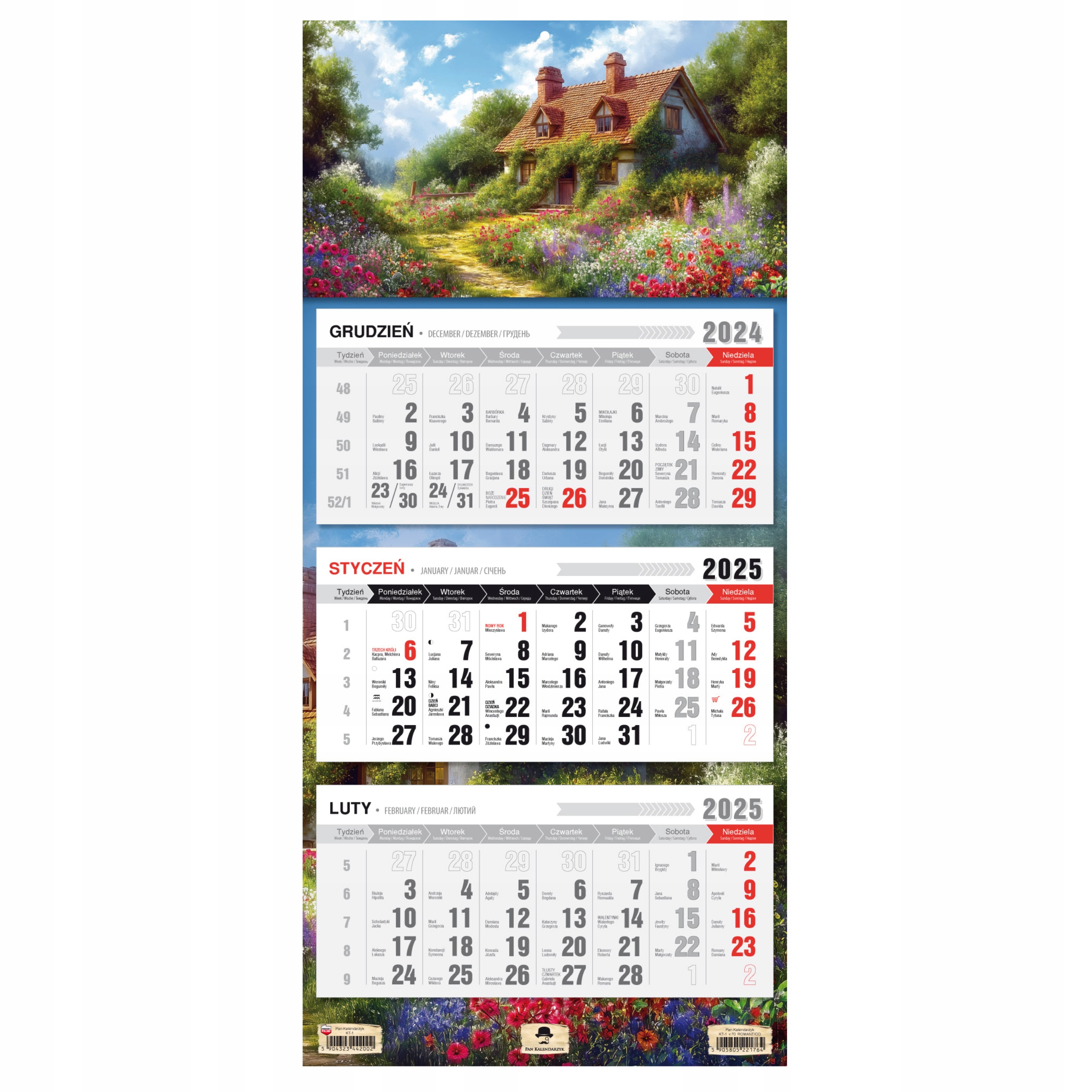 KALENDARZ TRÓJDZIELNY ŚCIENNY 2025 ROK Romantico