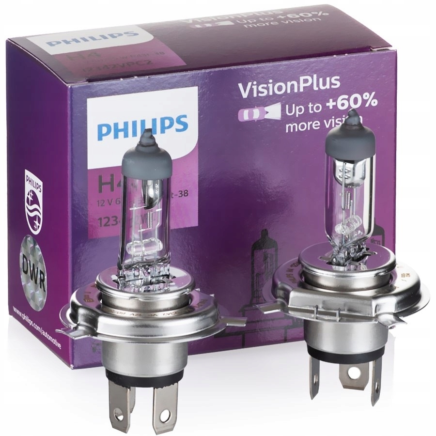 

Mocne żarówki H4 Philips VisionPlus +60% 60/55W