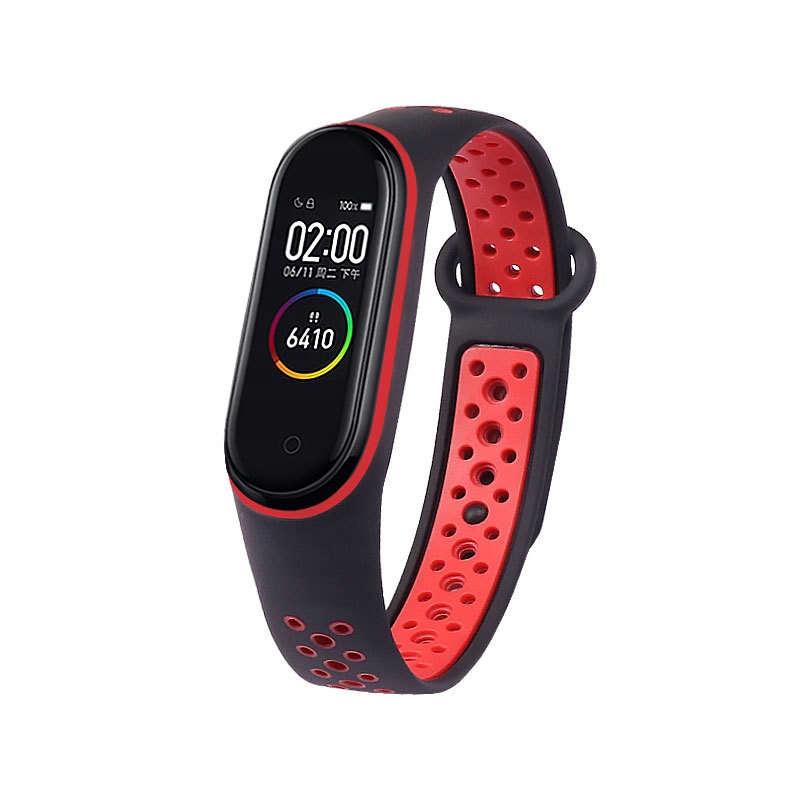 Pasek Opaska do Xiaomi Zamienna Mi Band 5/6/7 PERFOROWANA CZARNO-CZERWONA