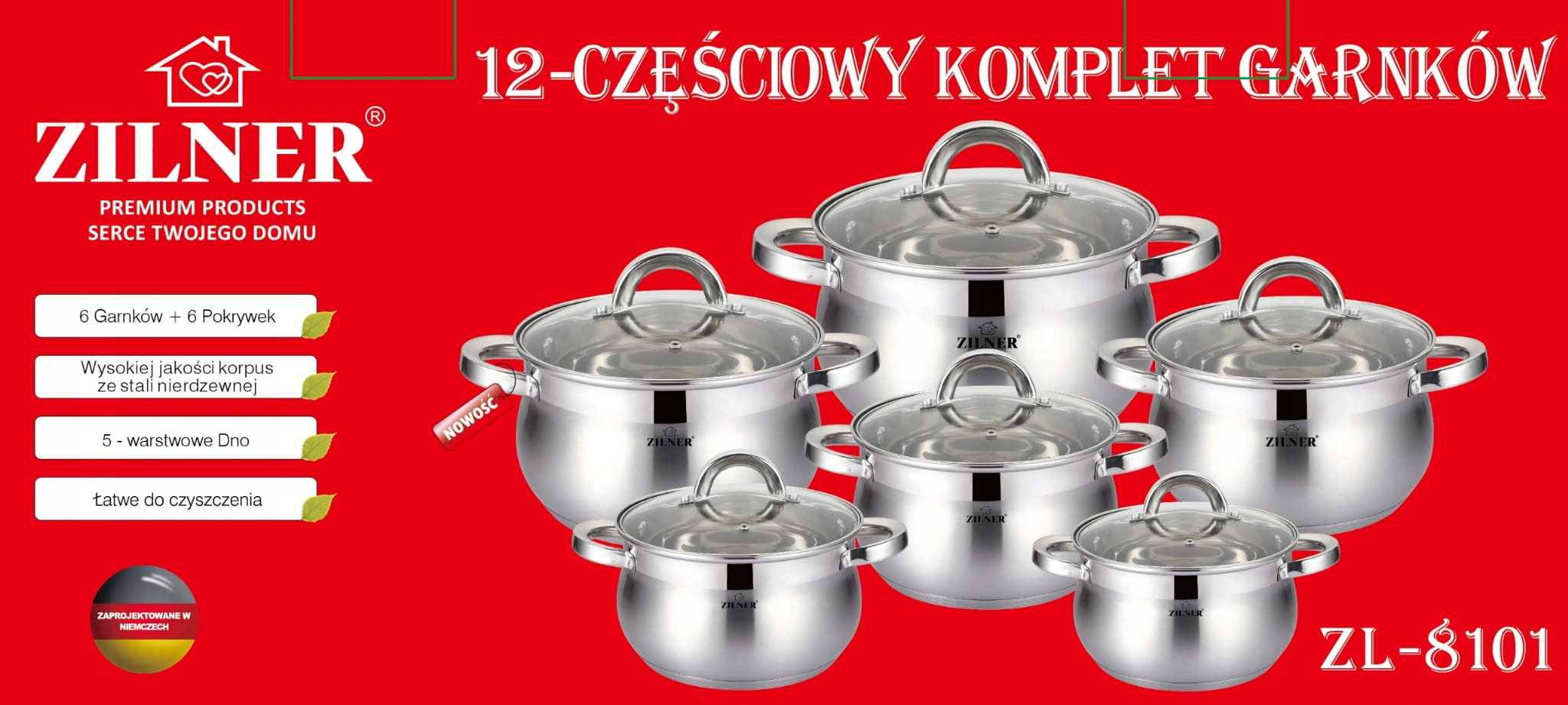 ZESTAW GARNKÓW STALOWYCH 12 ELE. ZILNER ZL-8101 Marka Zilner