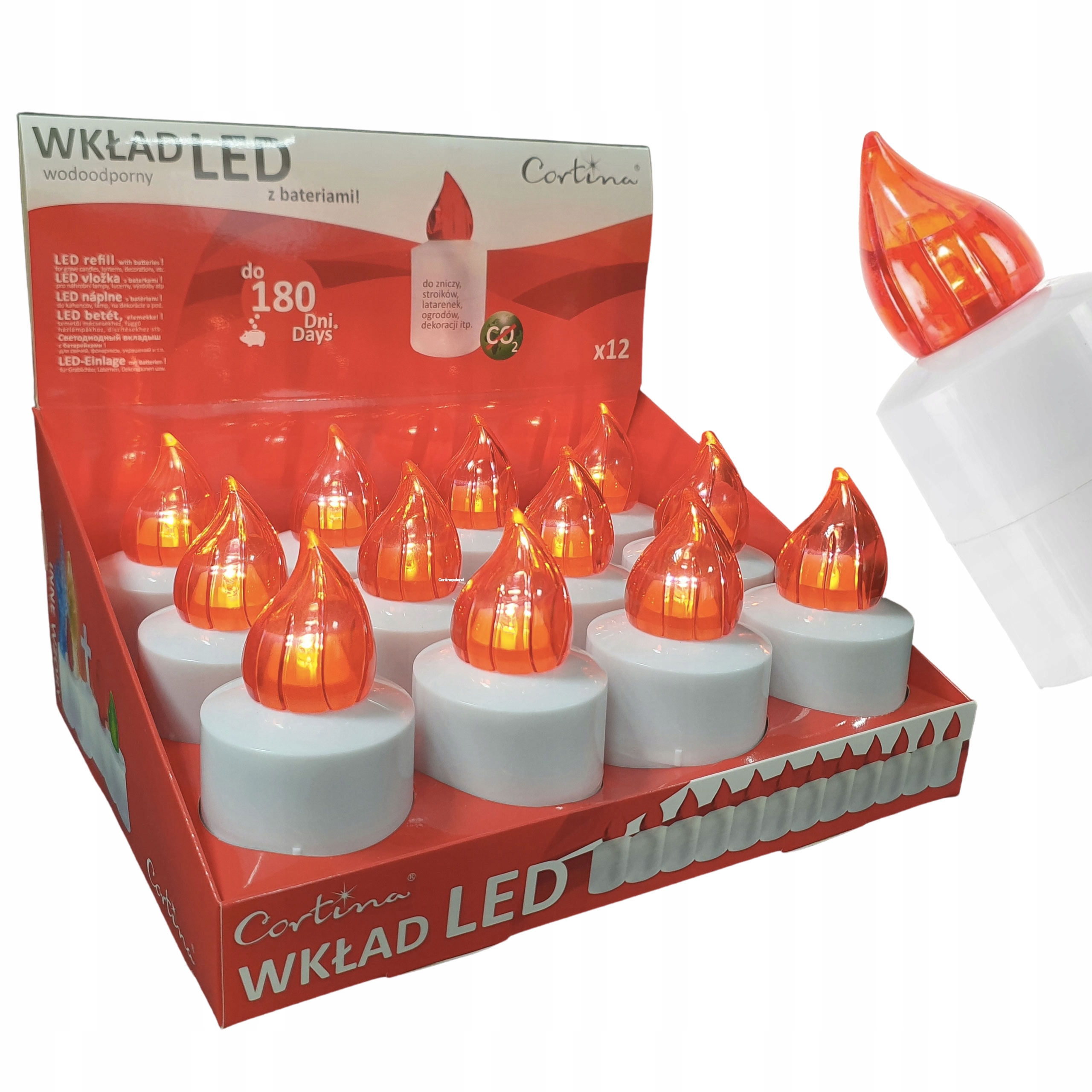 CORTINA LED ALTUS wkład elektryczny CZERWONY DO ZNICZY z bateriami 12 SZTUK