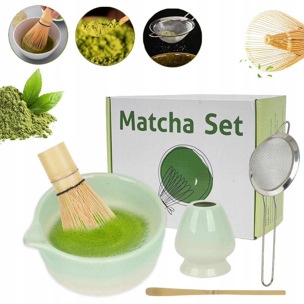 Levně Sada na matcha Keramická Gradient zelená s ručně vyrobenou metličkou