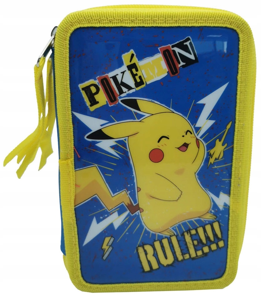 Pokemon Pikachu Piórnik z Wyposażeniem 3-piętrowy Kredki Pisaki 39el.